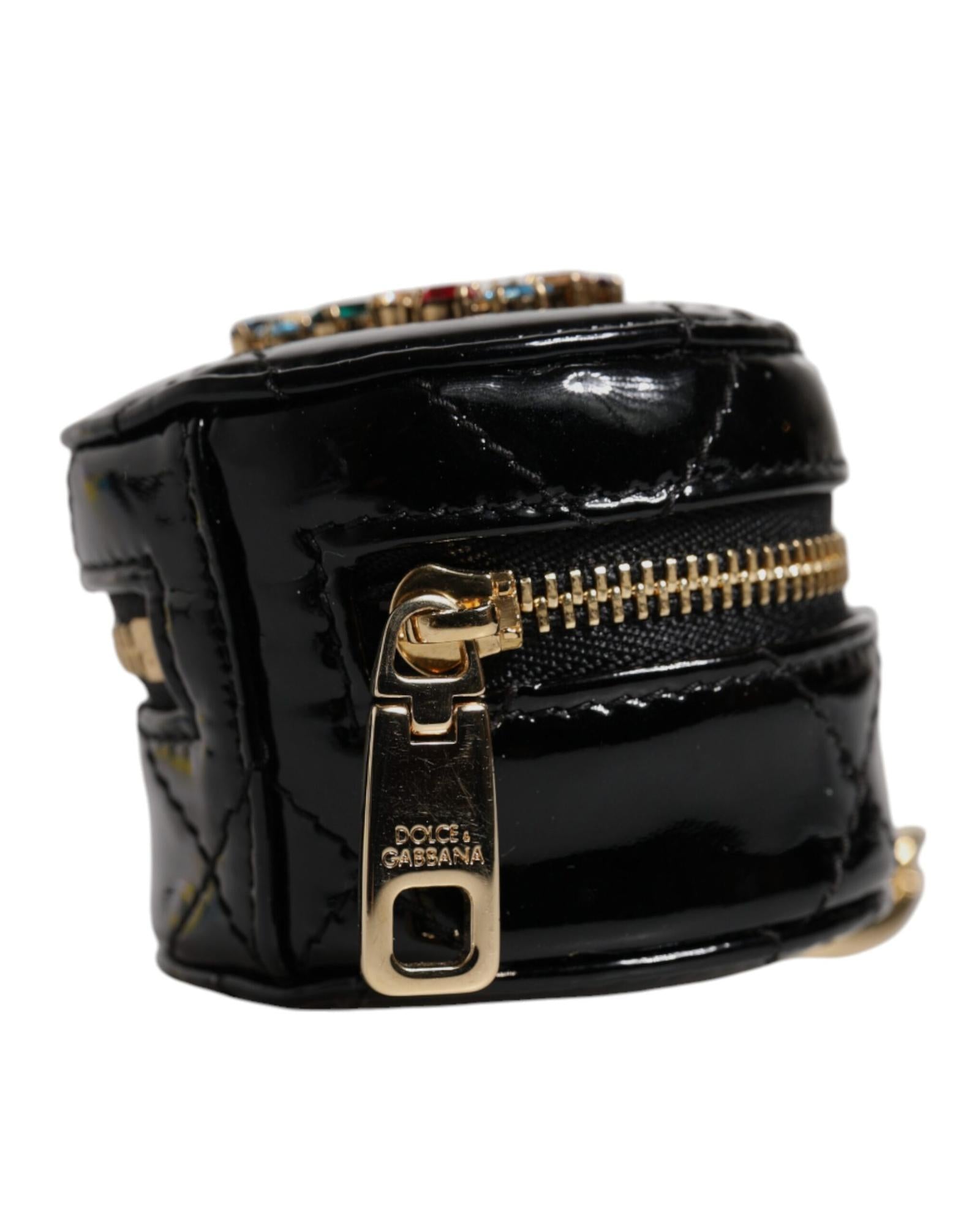 Dolce & Gabbana Compact Mirror Crystal Embellishment Women Black Wallets & Pouches