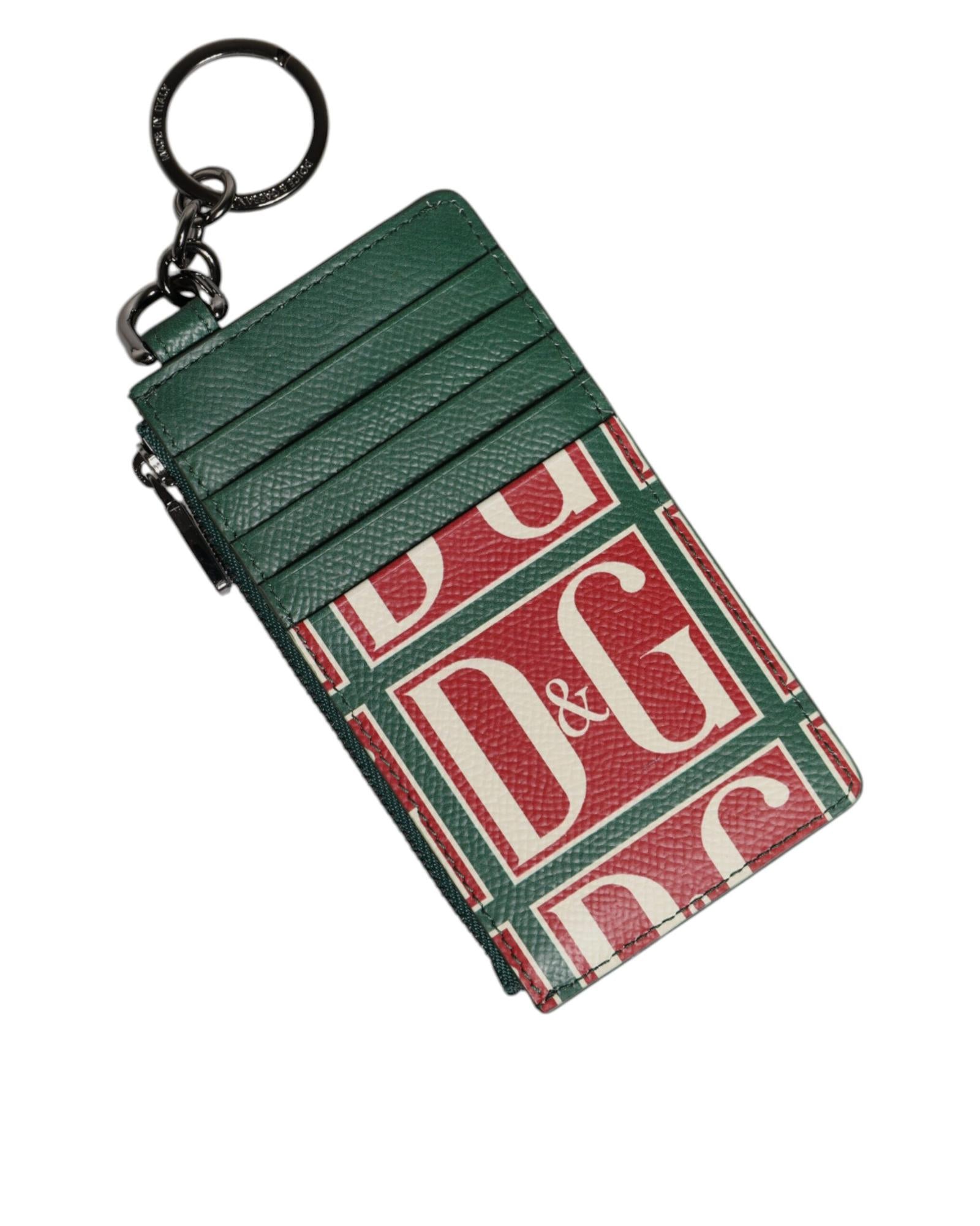 Dolce & Gabbana Card Holder Keyring Leather Wallet Men Green Wallets & Pouches Green