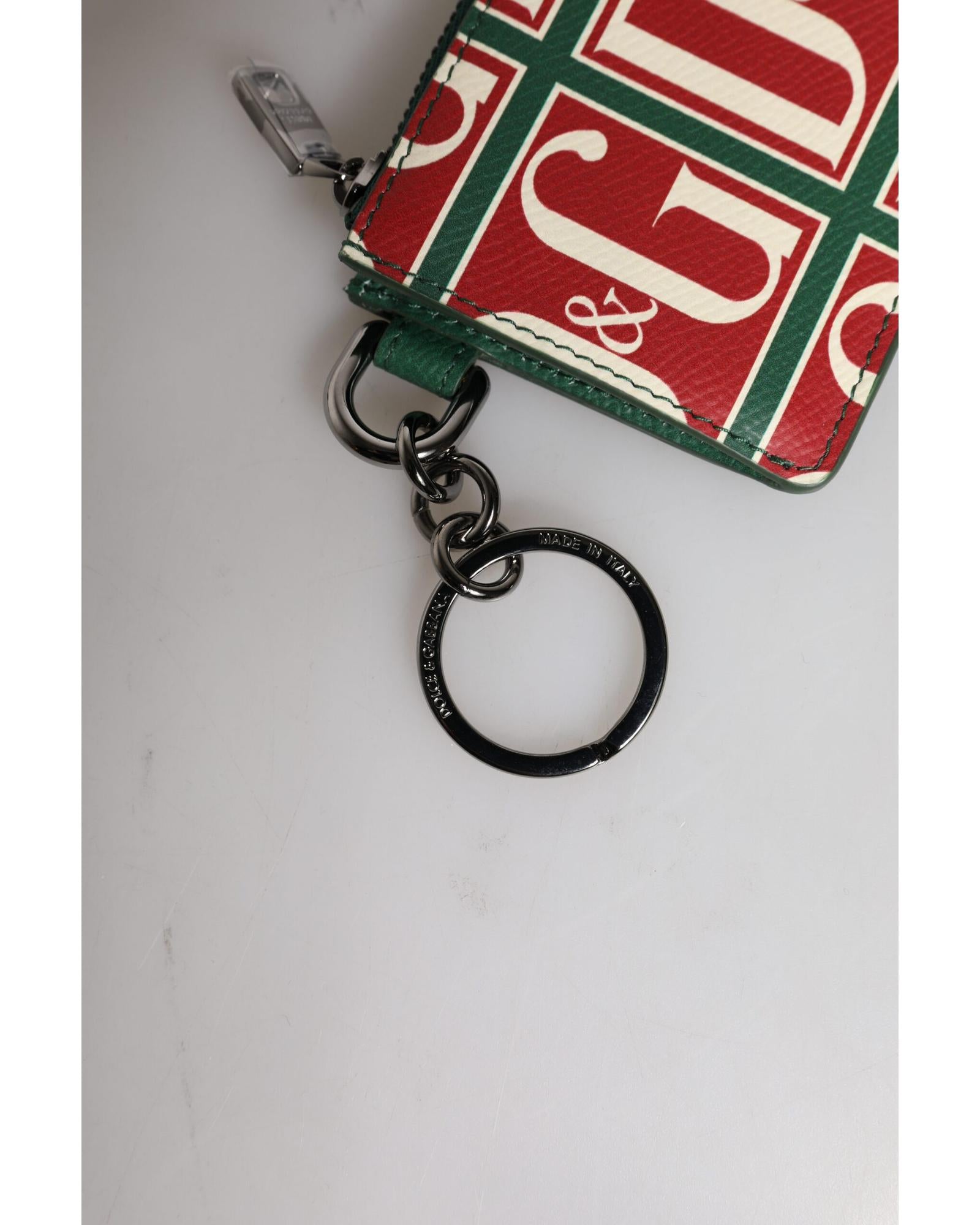 Dolce & Gabbana Card Holder Keyring Leather Wallet Men Green Wallets & Pouches
