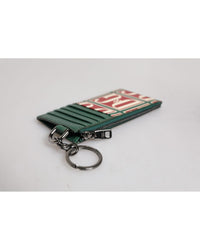Dolce & Gabbana Card Holder Keyring Leather Wallet Men Green Wallets & Pouches