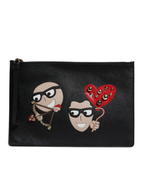Dolce & Gabbana Leather Clutch with Appliqus Women Black Clutch Bags ONE SIZE Black
