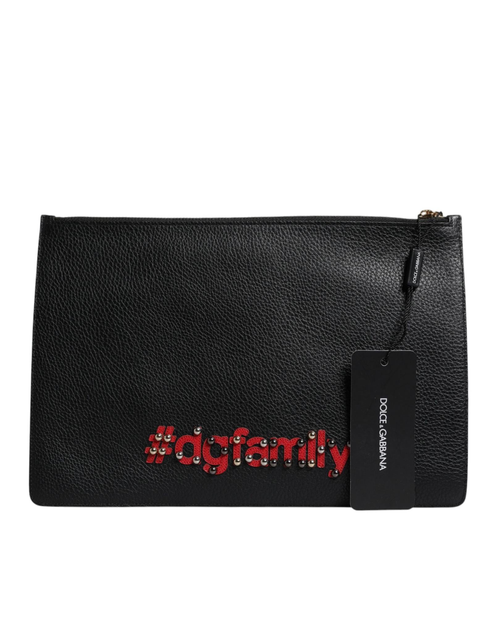 Dolce & Gabbana Leather Clutch with Appliqus Women Black Clutch Bags