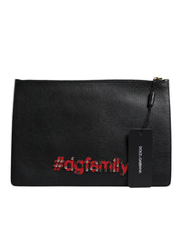 Dolce & Gabbana Leather Clutch with Appliqus Women Black Clutch Bags