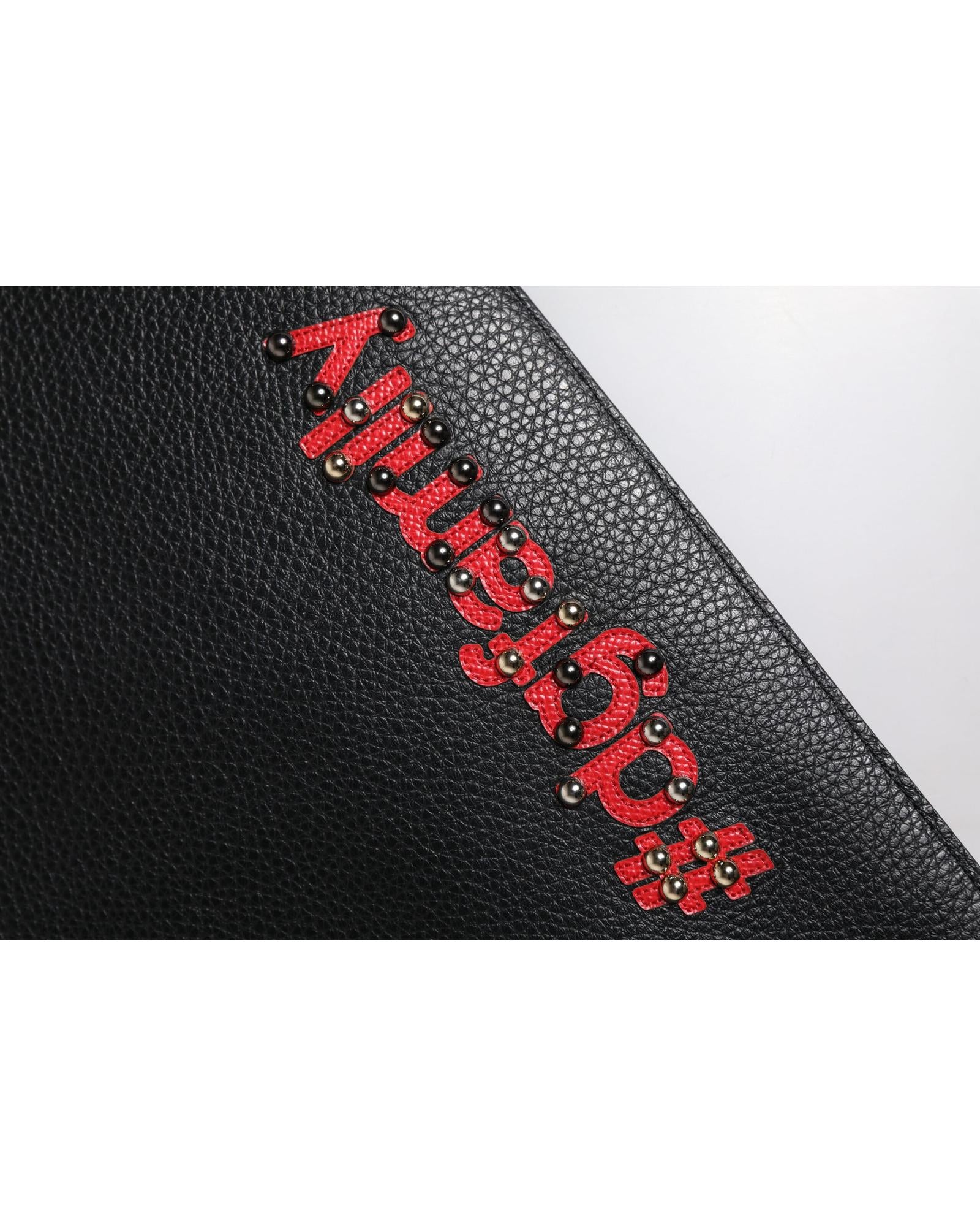 Dolce & Gabbana Leather Clutch with Appliqus Women Black Clutch Bags