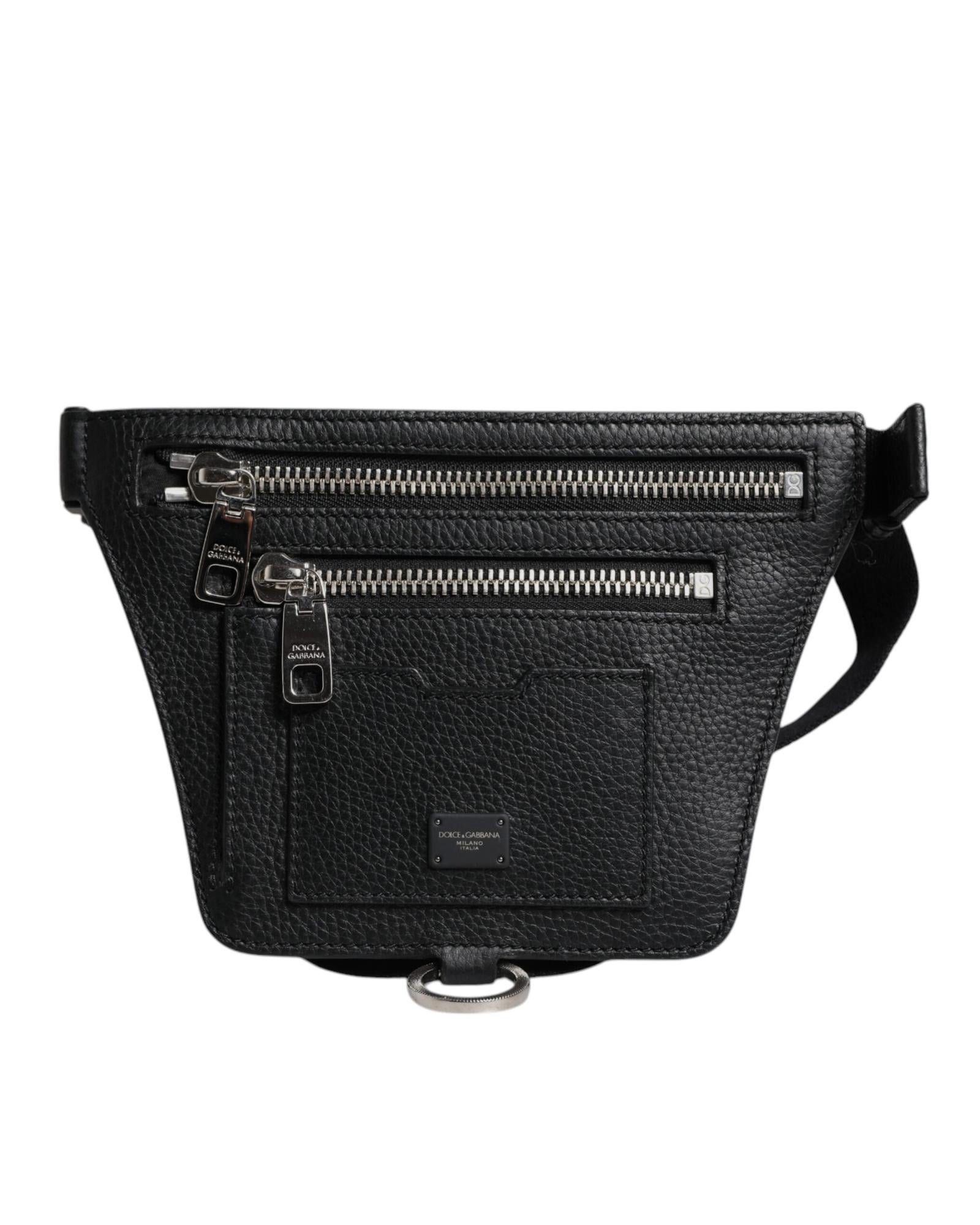 Dolce & Gabbana Leather Belt Bag with Multiple Compartments Black