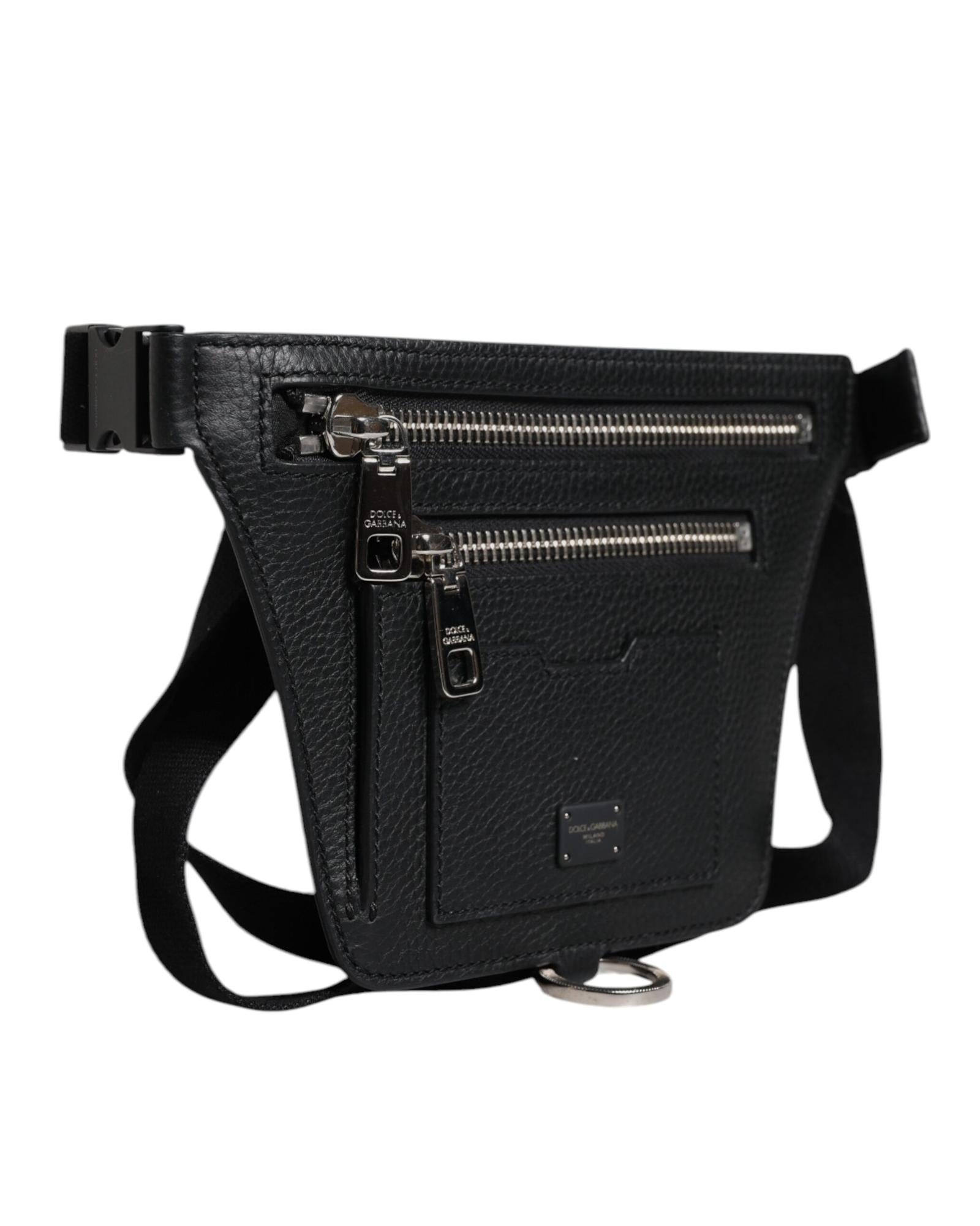 Dolce & Gabbana Leather Belt Bag with Multiple Compartments Black