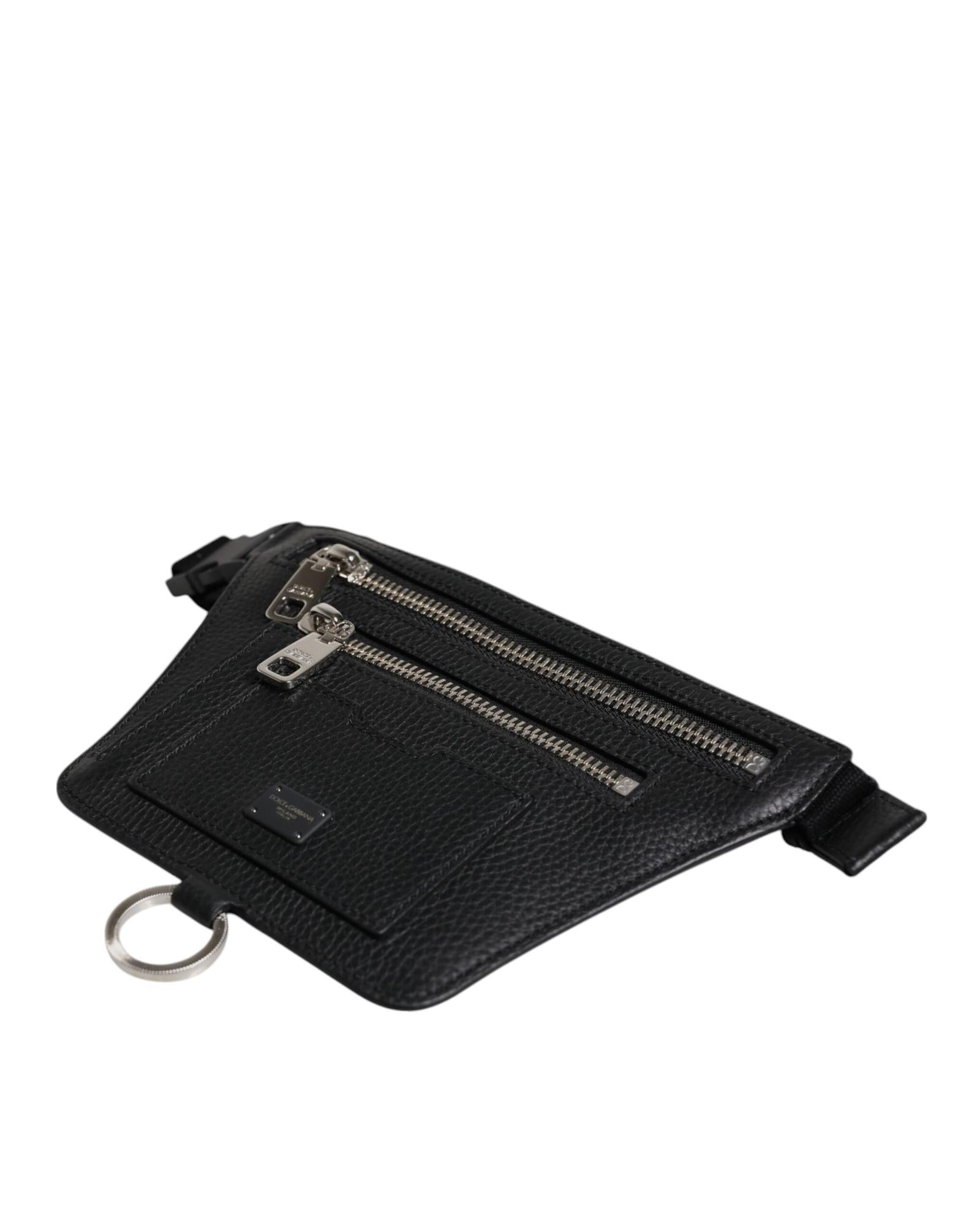 Dolce & Gabbana Leather Belt Bag with Multiple Compartments Black
