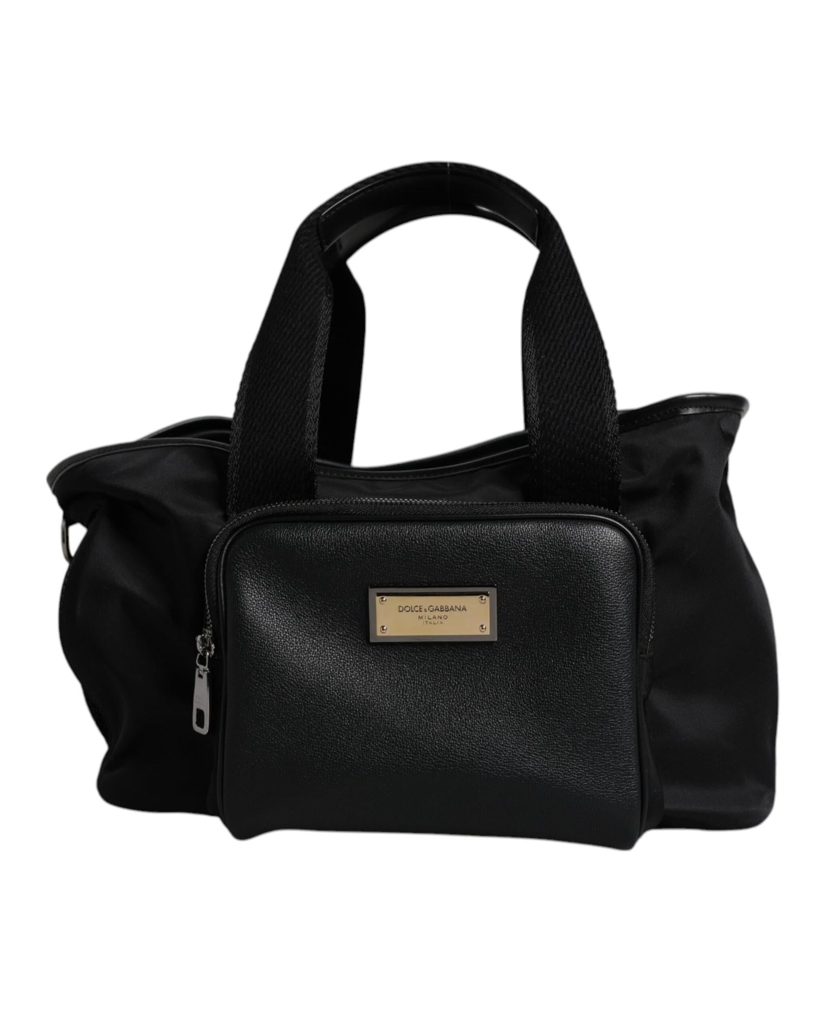 Dolce & Gabbana Nylon Leather Tote Handbag Men Black Bags ONE SIZE Black
