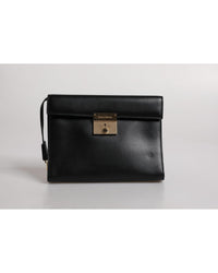 Dolce & Gabbana Leather Clutch Twist Lock Men Black Business Bags