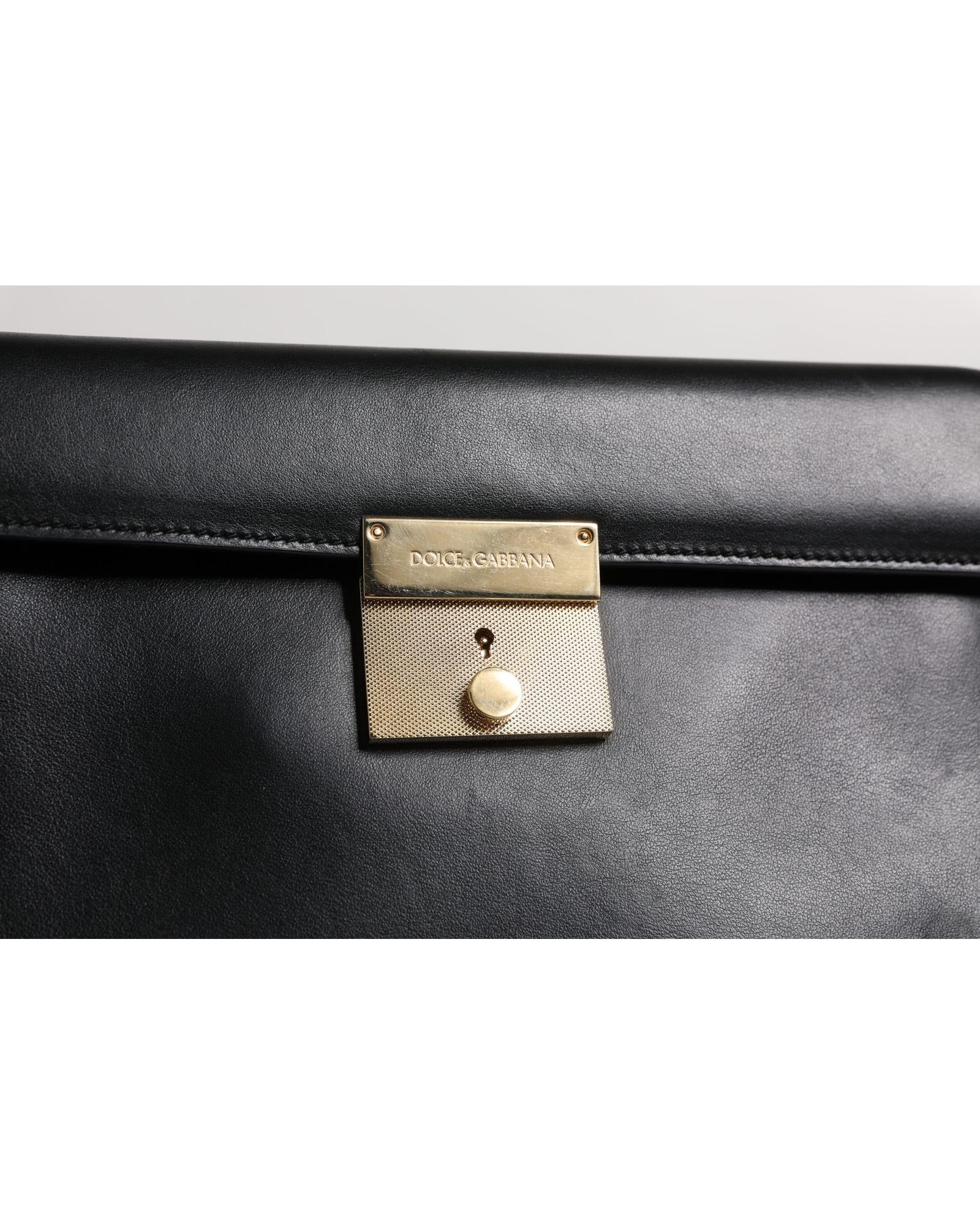Dolce & Gabbana Leather Clutch Twist Lock Men Black Business Bags