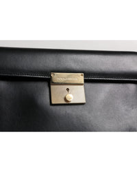 Dolce & Gabbana Leather Clutch Twist Lock Men Black Business Bags