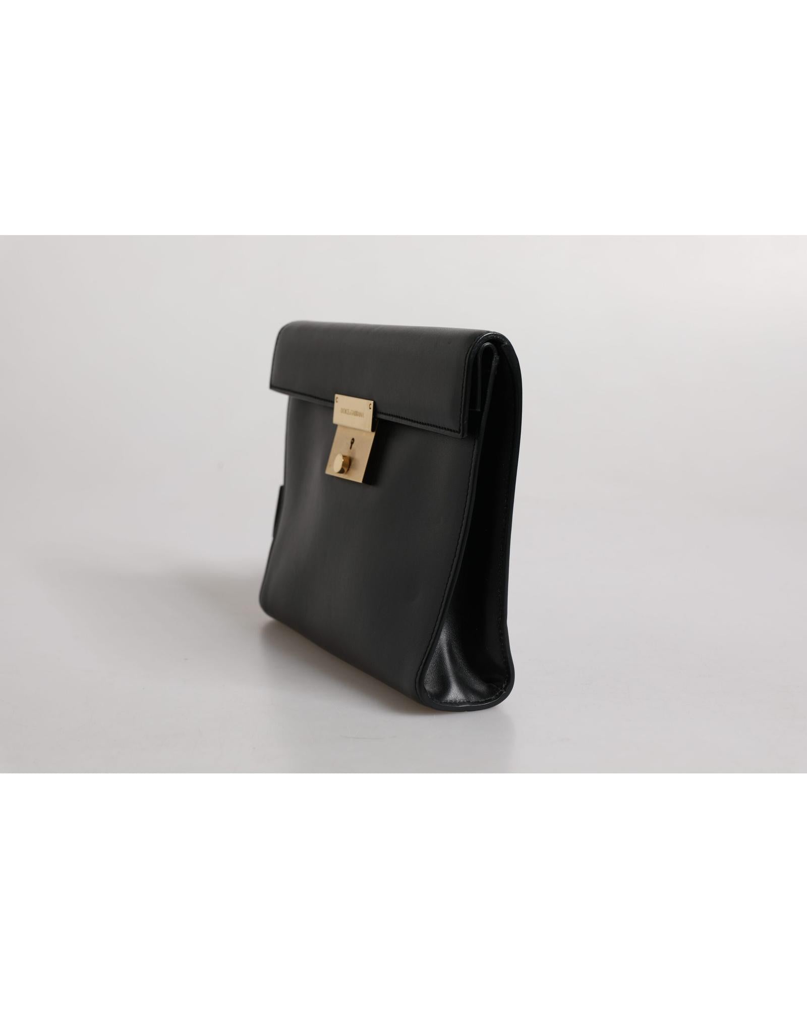 Dolce & Gabbana Leather Clutch Twist Lock Men Black Business Bags