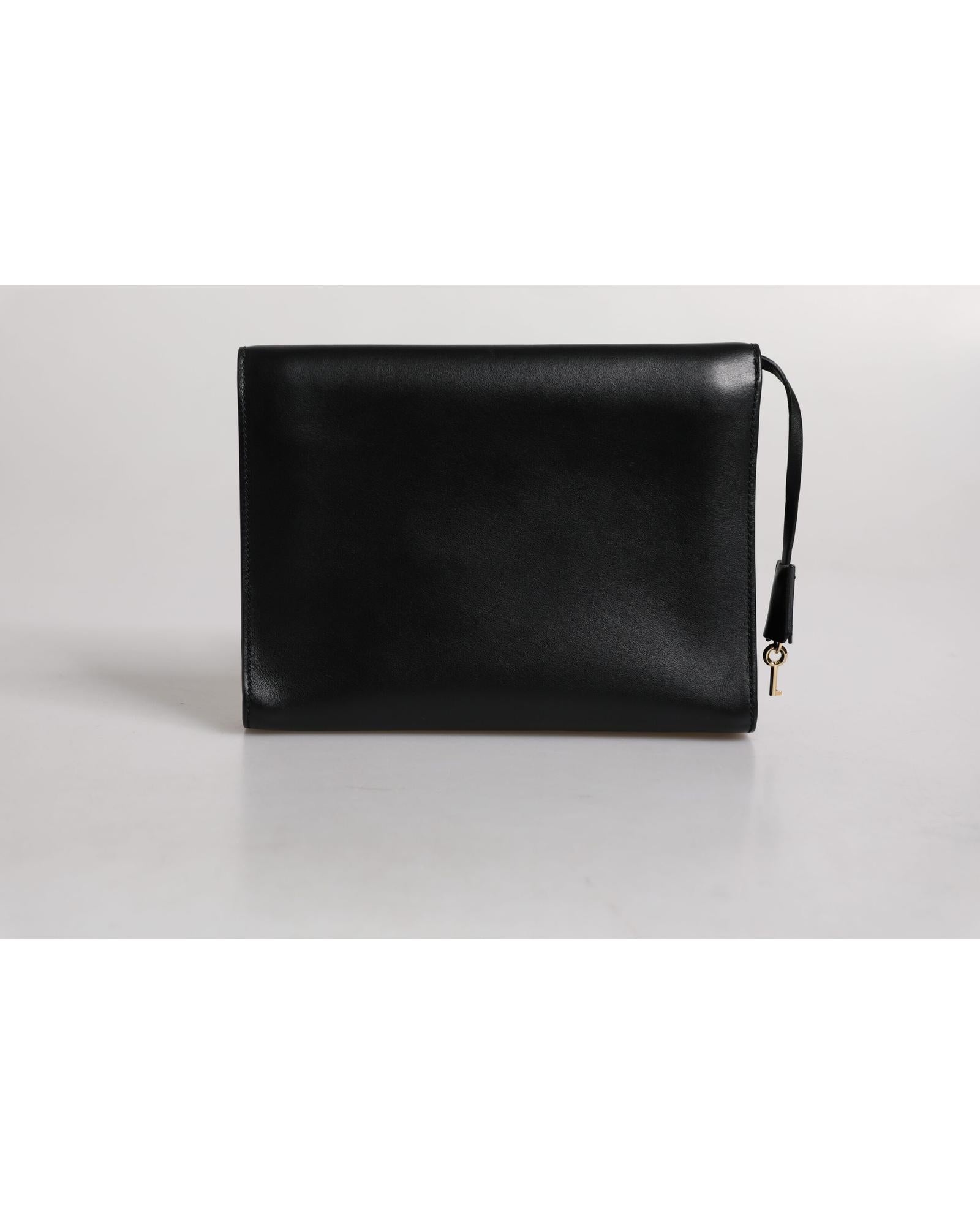 Dolce & Gabbana Leather Clutch Twist Lock Men Black Business Bags