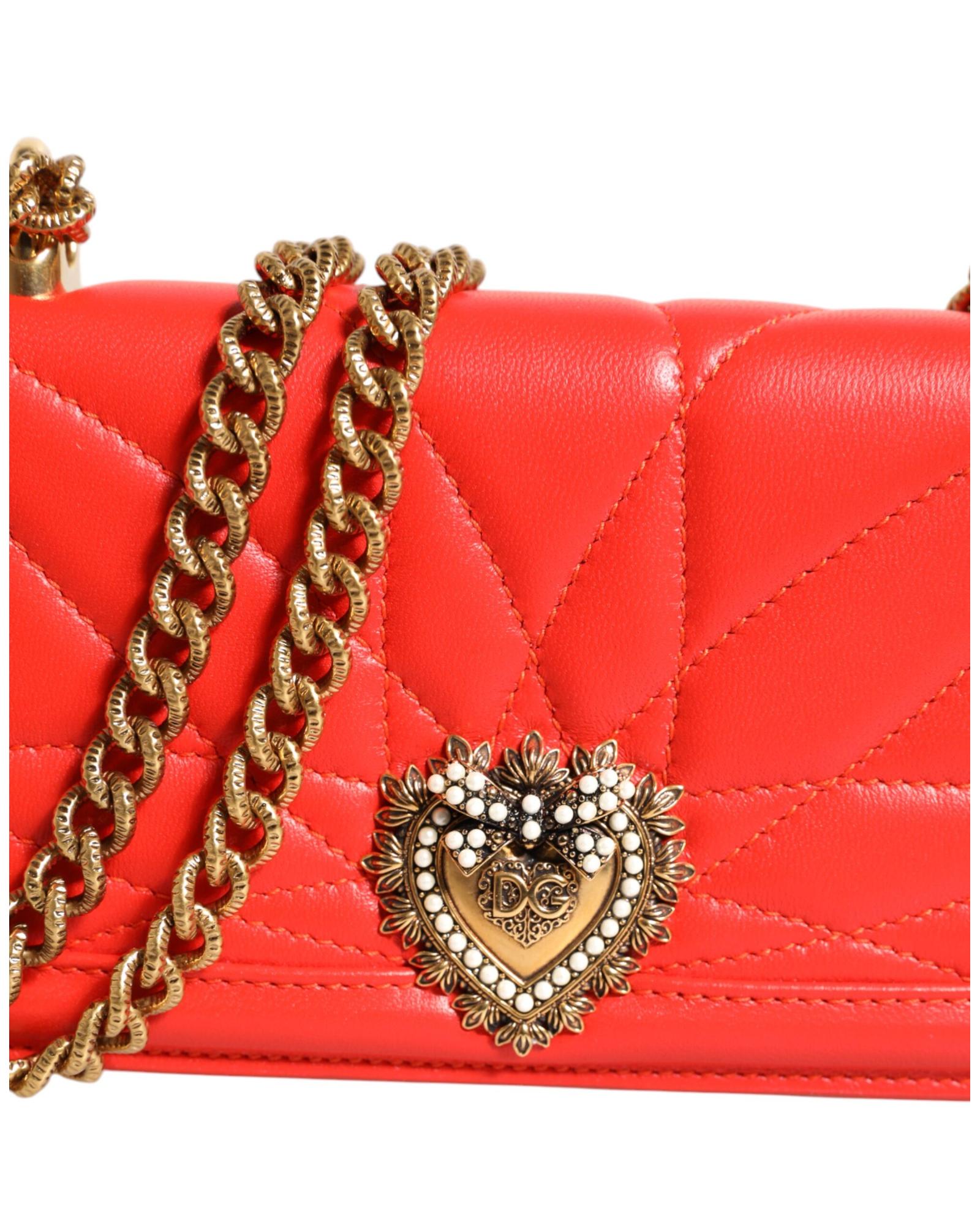 Dolce & Gabbana Sicily Crossbody Quilted Leather Women Red Crossbody Bags