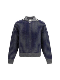 Versace Men Intarsia Wool Knit Zip Cardigan