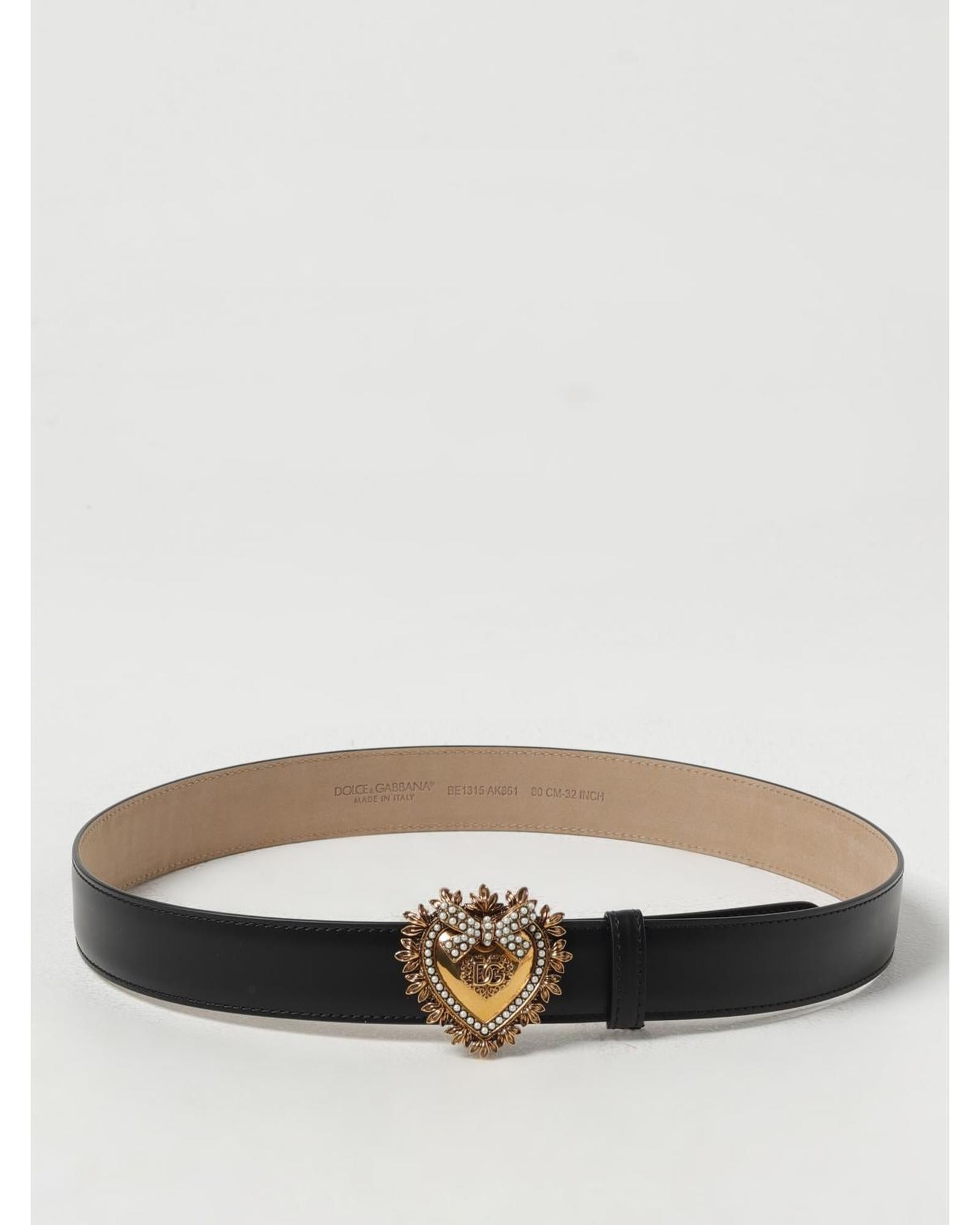 Dolce & Gabbana Heart Buckle Leather Belt Women Black