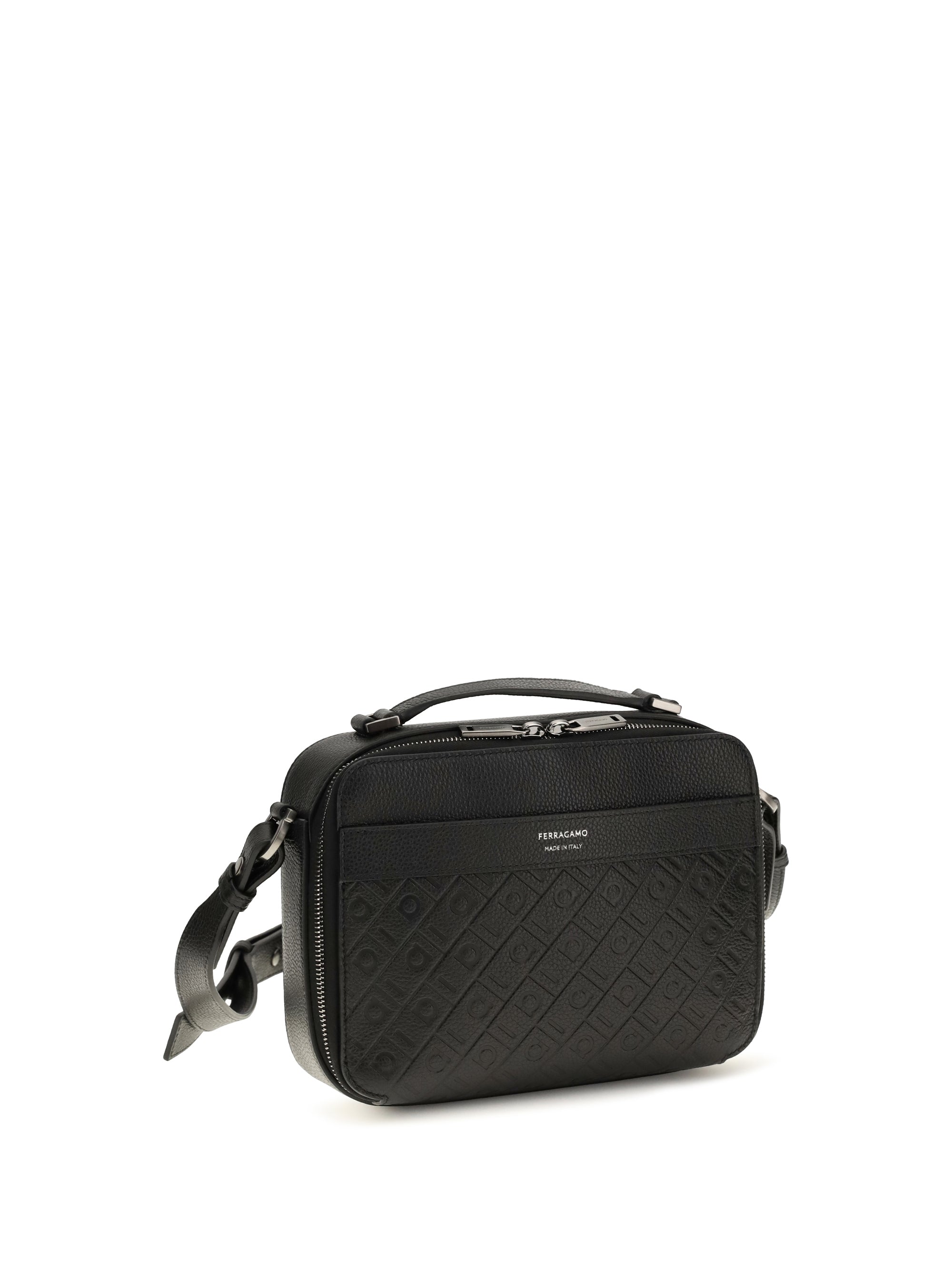 FERRAGAMO Ferragamo Men Leather Crossbody Bag With Embossed Gancini Pattern