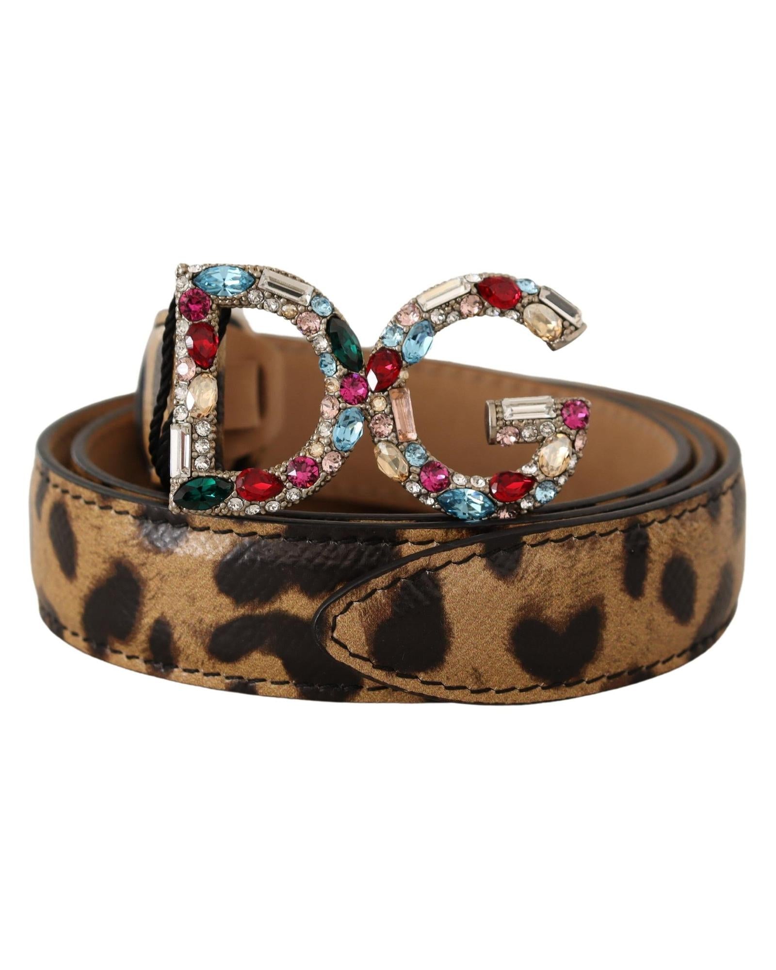 Dolce & Gabbana Leopard Crystal-Embellished Leather Belt 0 Brown