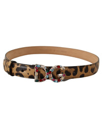 Dolce & Gabbana Leopard Crystal-Embellished Leather Belt