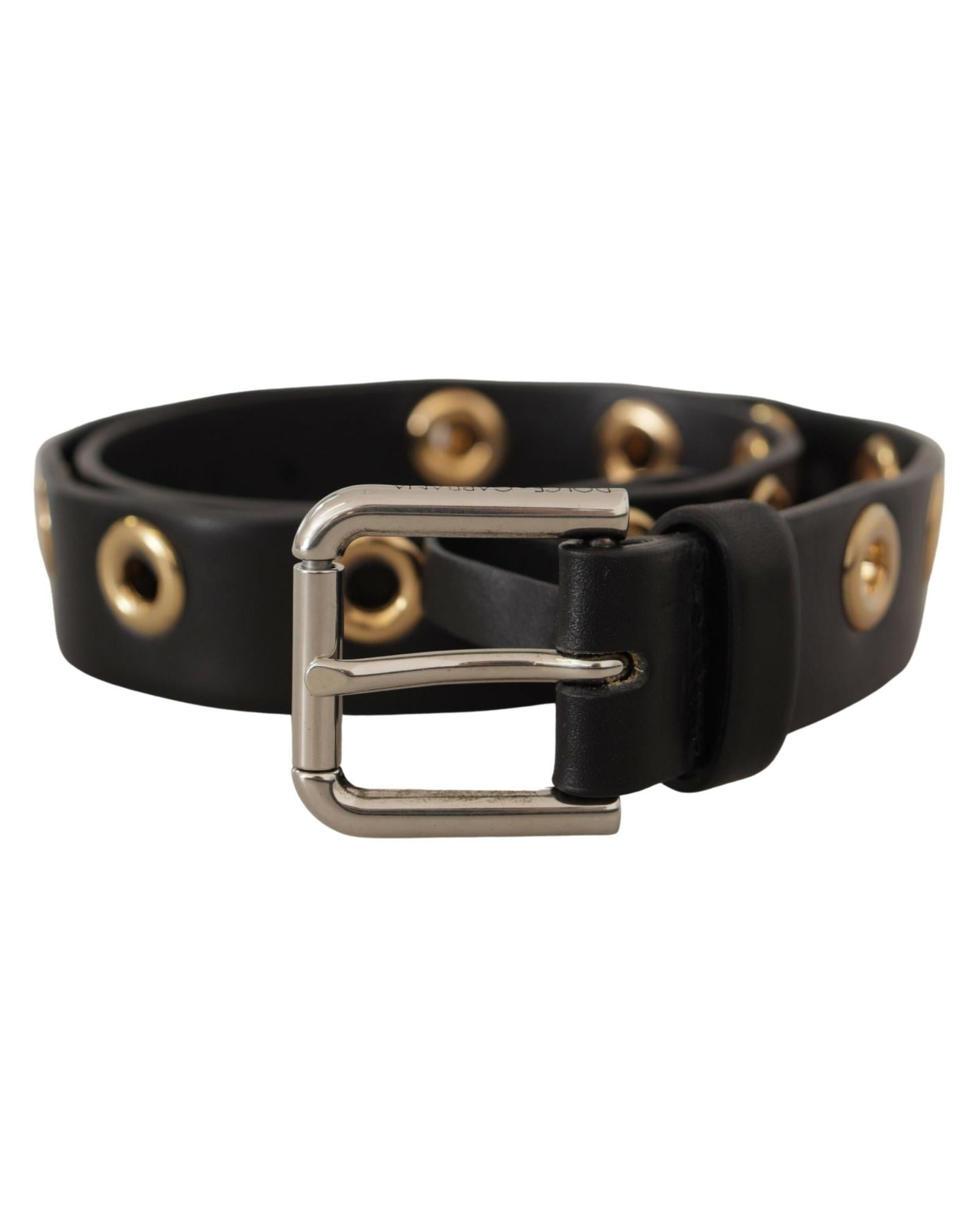 Dolce & Gabbana  Women's Leather Belt with Gold Tone Eyelets - Black