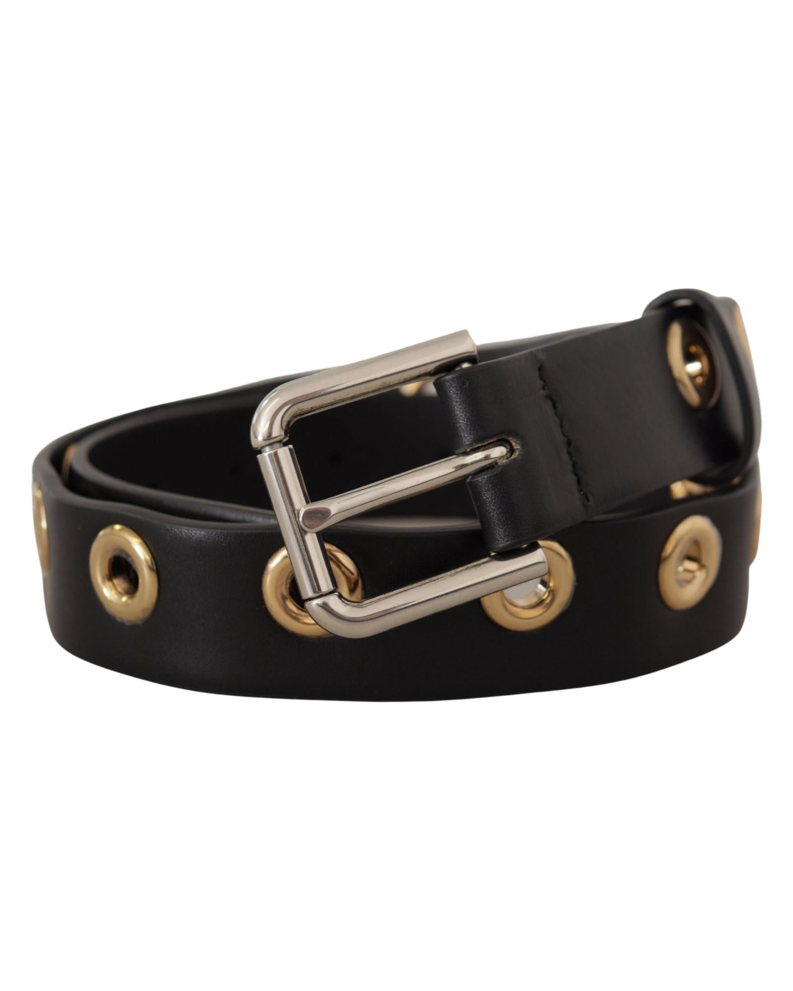 Dolce & Gabbana  Women's Leather Belt with Gold Tone Eyelets - Black