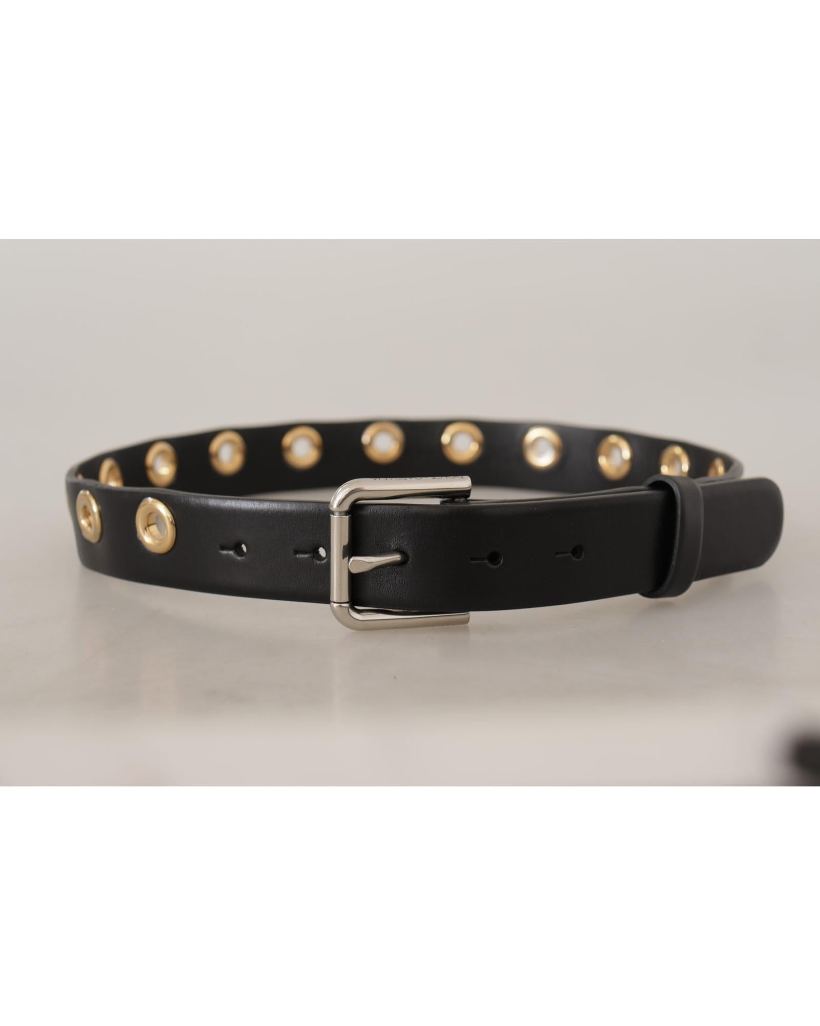 Dolce & Gabbana  Women's Leather Belt with Gold Tone Eyelets - Black