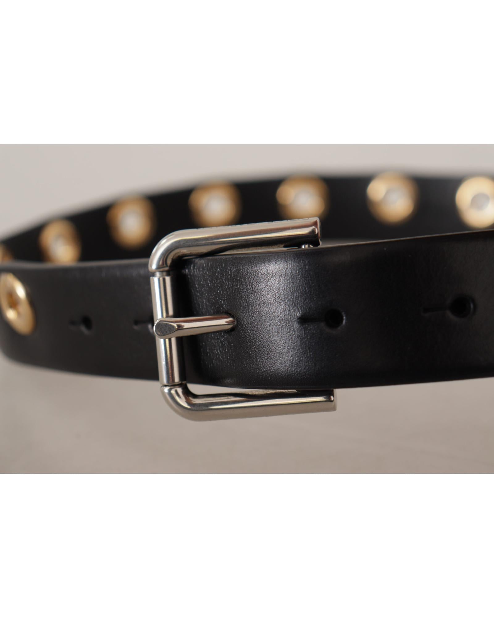Dolce & Gabbana  Women's Leather Belt with Gold Tone Eyelets - Black