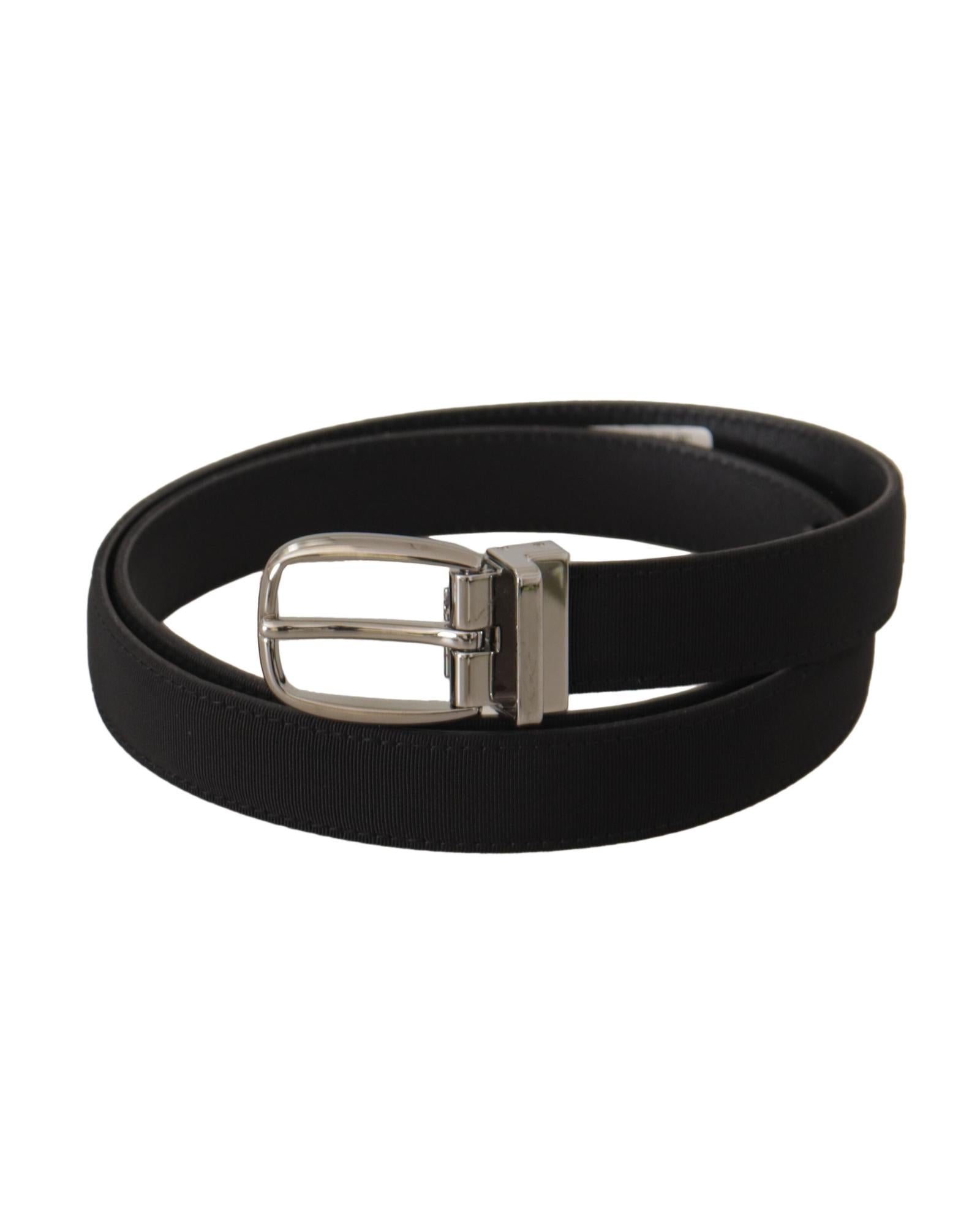Dolce & Gabbana Canvas Silver Tone Logo Metal Belt