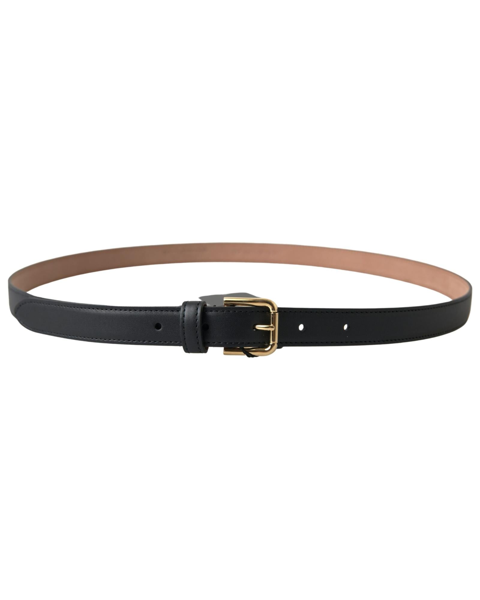 Dolce & Gabbana  Black Leather Belt with Gold Buckle