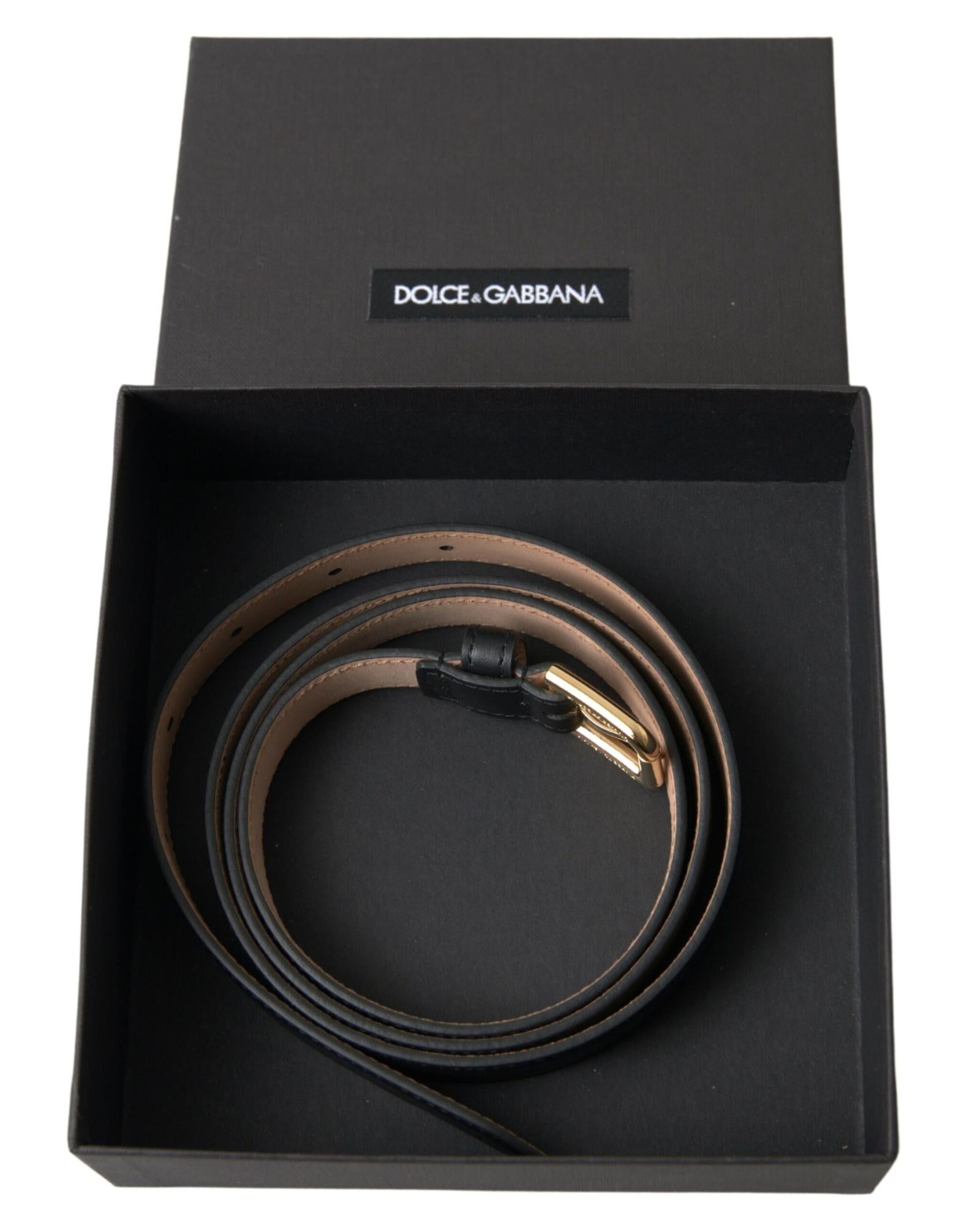Dolce & Gabbana  Black Leather Belt with Gold Buckle