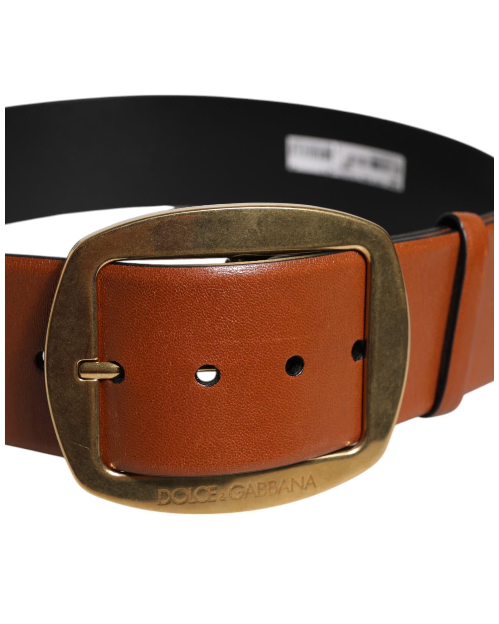 Dolce & Gabbana Leather Belt with Metal Buckle Men Brown