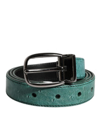 Dolce & Gabbana Ostrich Leather Belt Gunmetal Buckle Men Green 85 Green