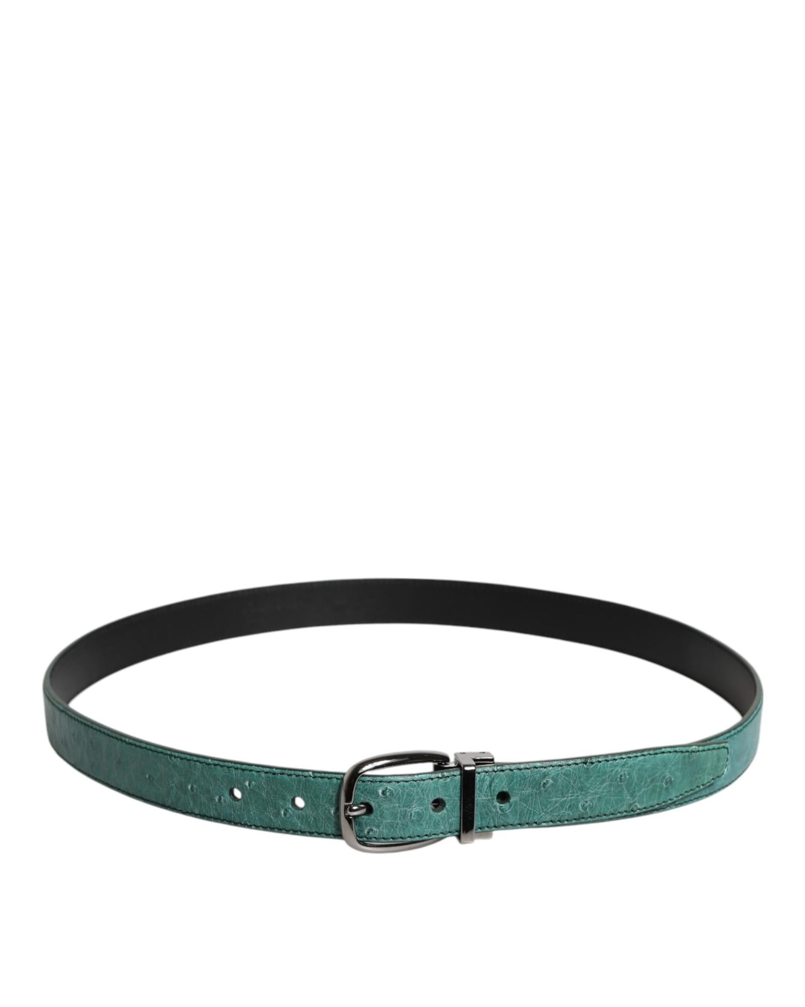 Dolce & Gabbana Ostrich Leather Belt Gunmetal Buckle Men Green