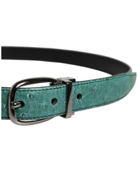 Dolce & Gabbana Ostrich Leather Belt Gunmetal Buckle Men Green