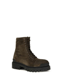 Balenciaga Men Combat Strike Waxed Suede Calf Leather Boots
