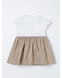 Fendi Baby FF Logo Dress Kids Beige Rompers