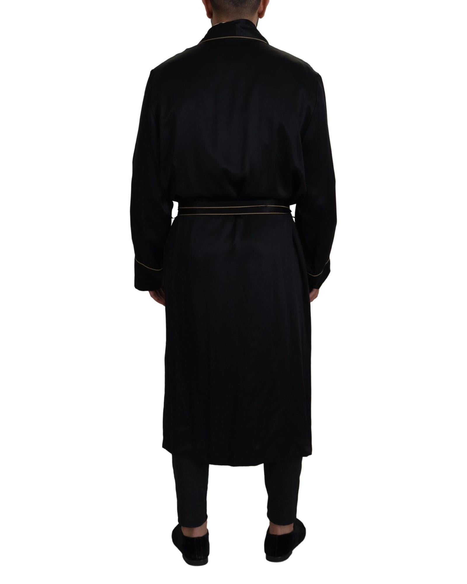 Dolce & Gabbana  Mens Black Silk Robe with Gold Piping