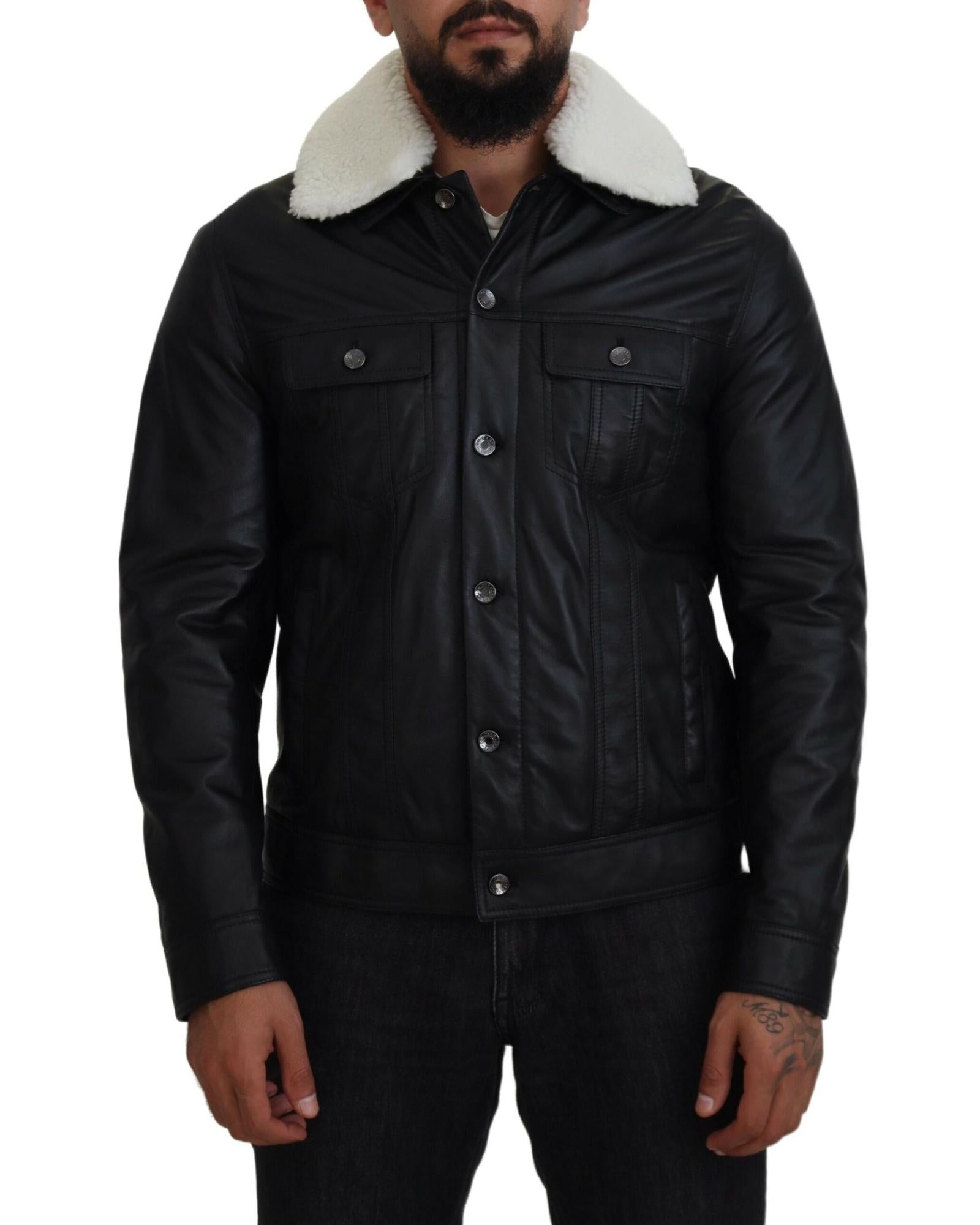 Dolce & Gabbana Black Leather Trucker Jacket