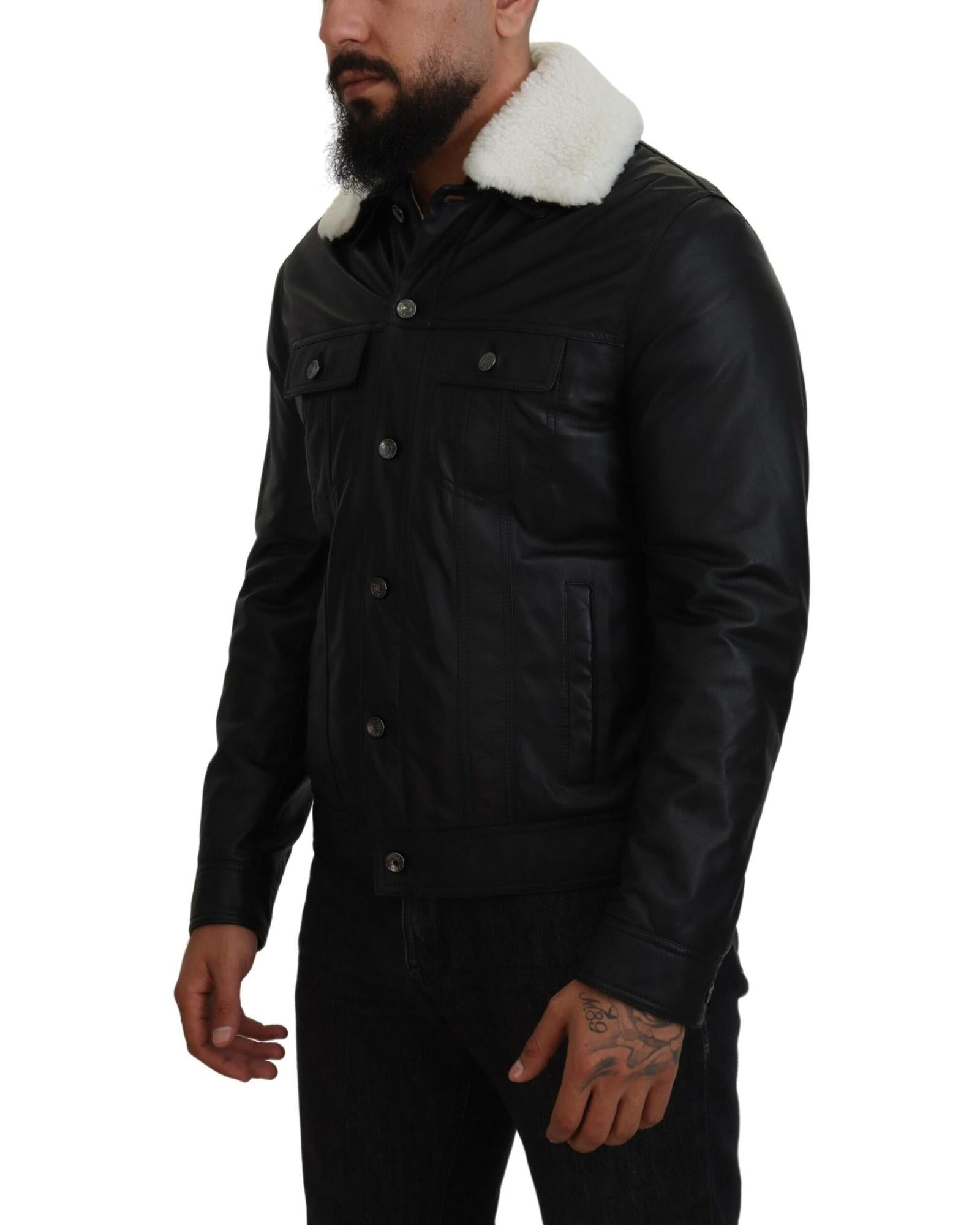 Dolce & Gabbana Black Leather Trucker Jacket