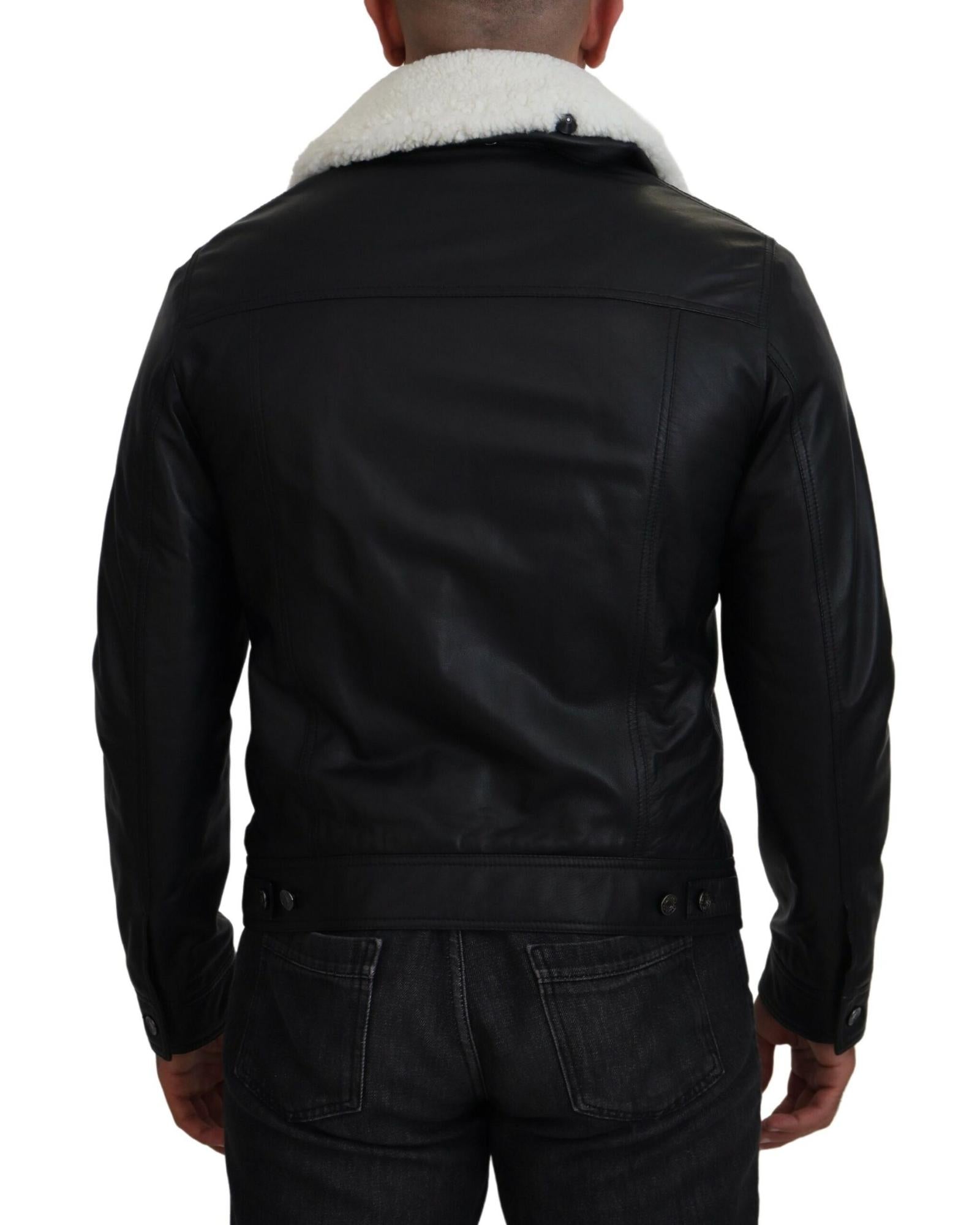 Dolce & Gabbana Black Leather Trucker Jacket