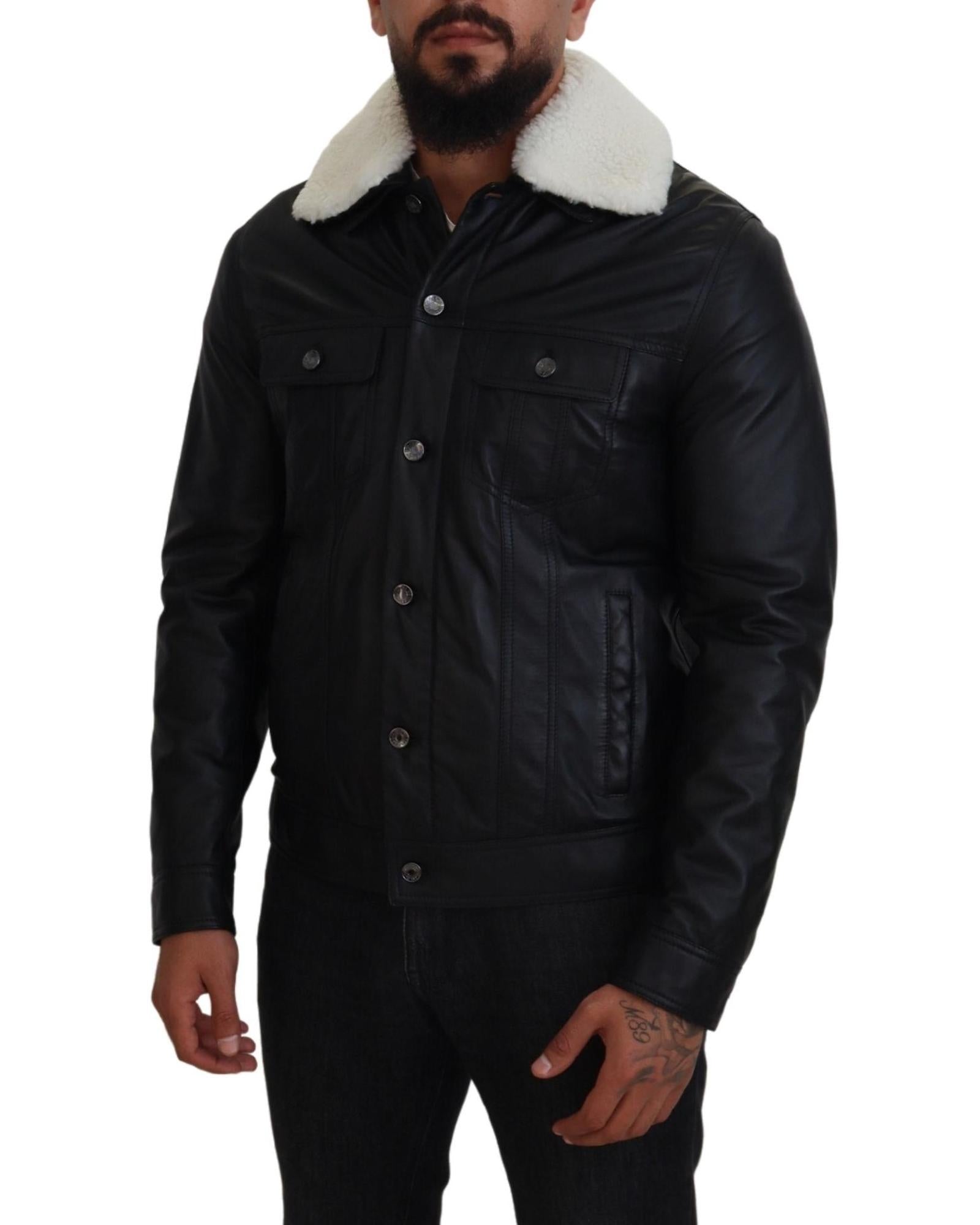 Dolce & Gabbana Black Leather Trucker Jacket