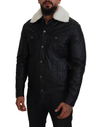 Dolce & Gabbana Black Leather Trucker Jacket