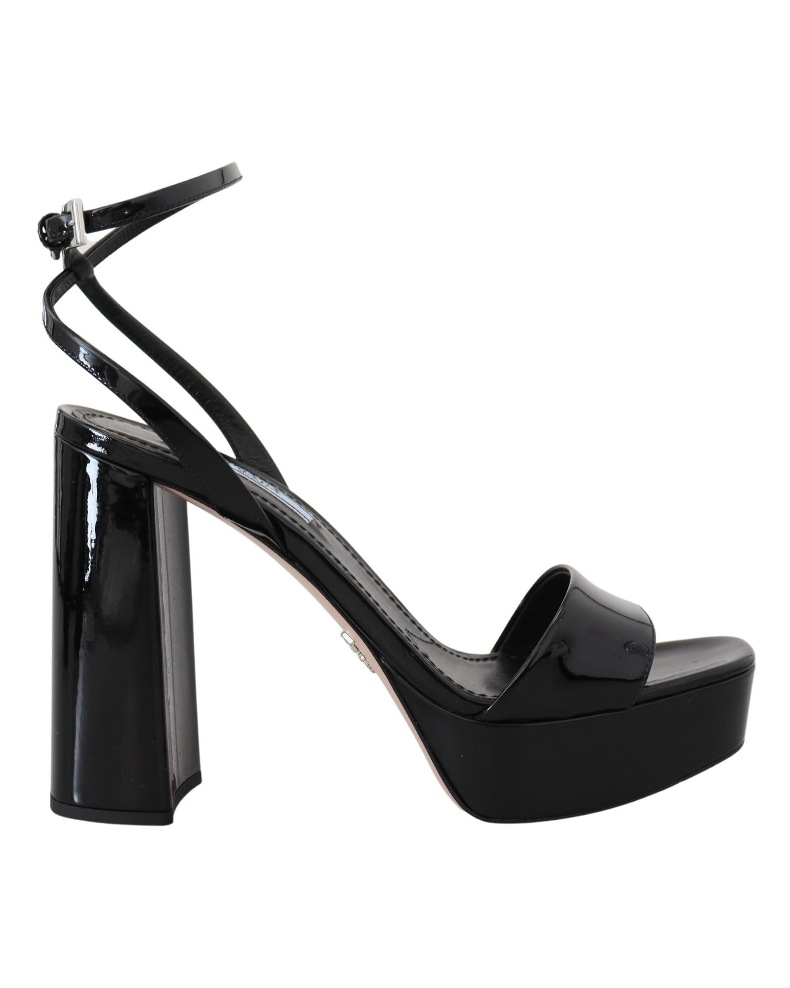 Prada Patent Leather Block Heel Sandals4