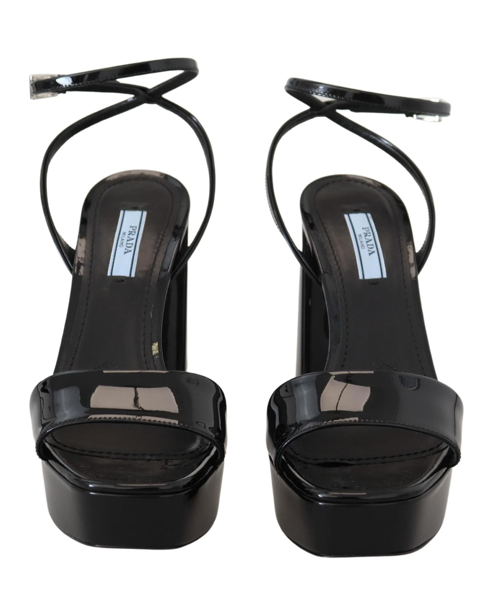Prada Patent Leather Block Heel Sandals11