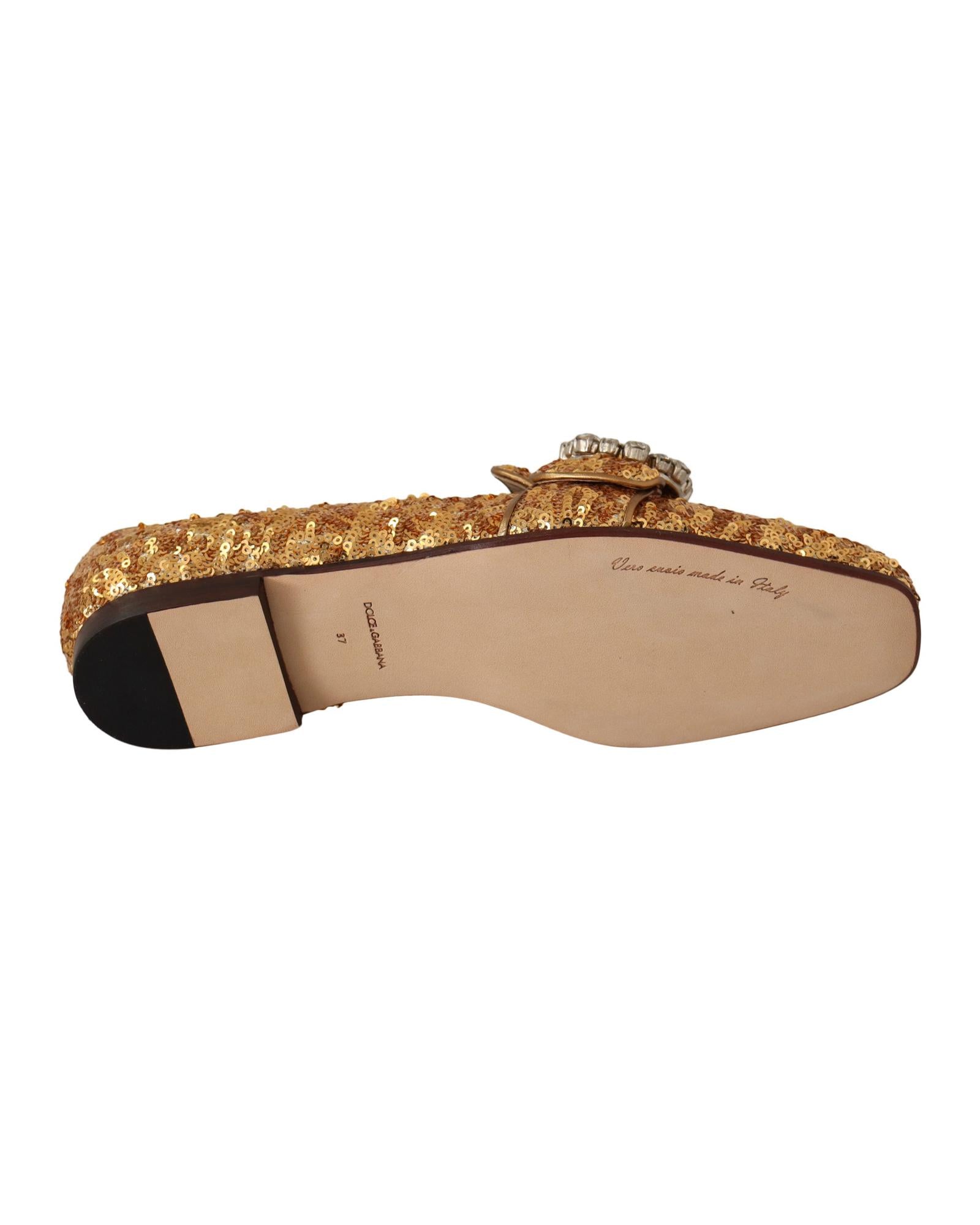 Dolce & Gabbana Women's Sequined Loafers with Crystal Buckle