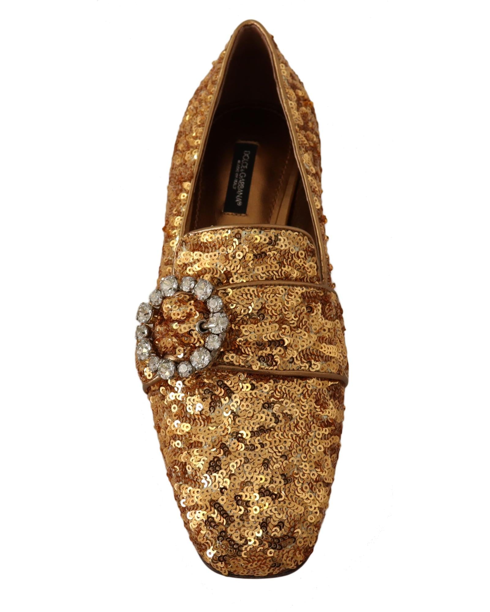 Dolce & Gabbana Women's Sequined Loafers with Crystal Buckle