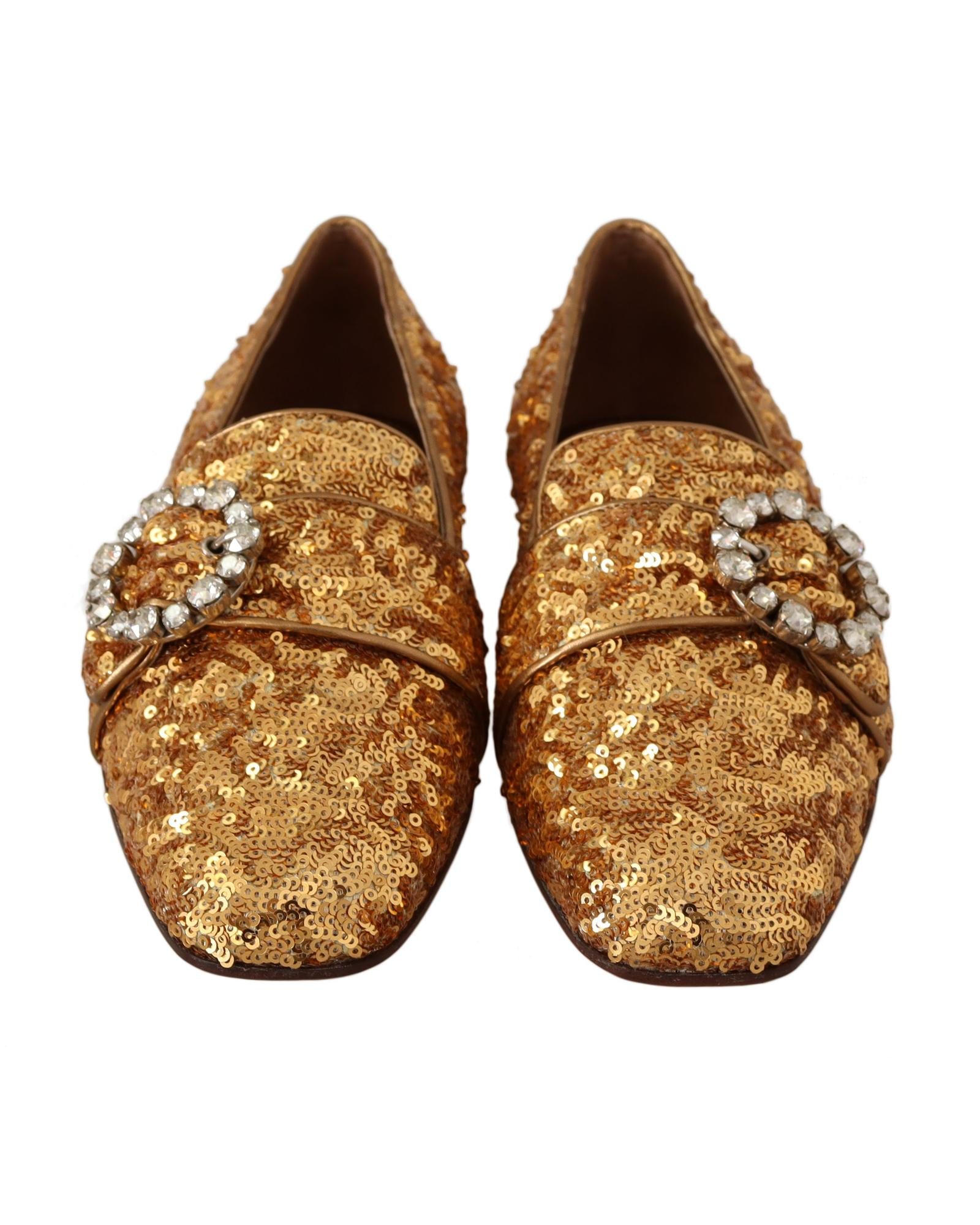 Dolce & Gabbana Women's Sequined Loafers with Crystal Buckle