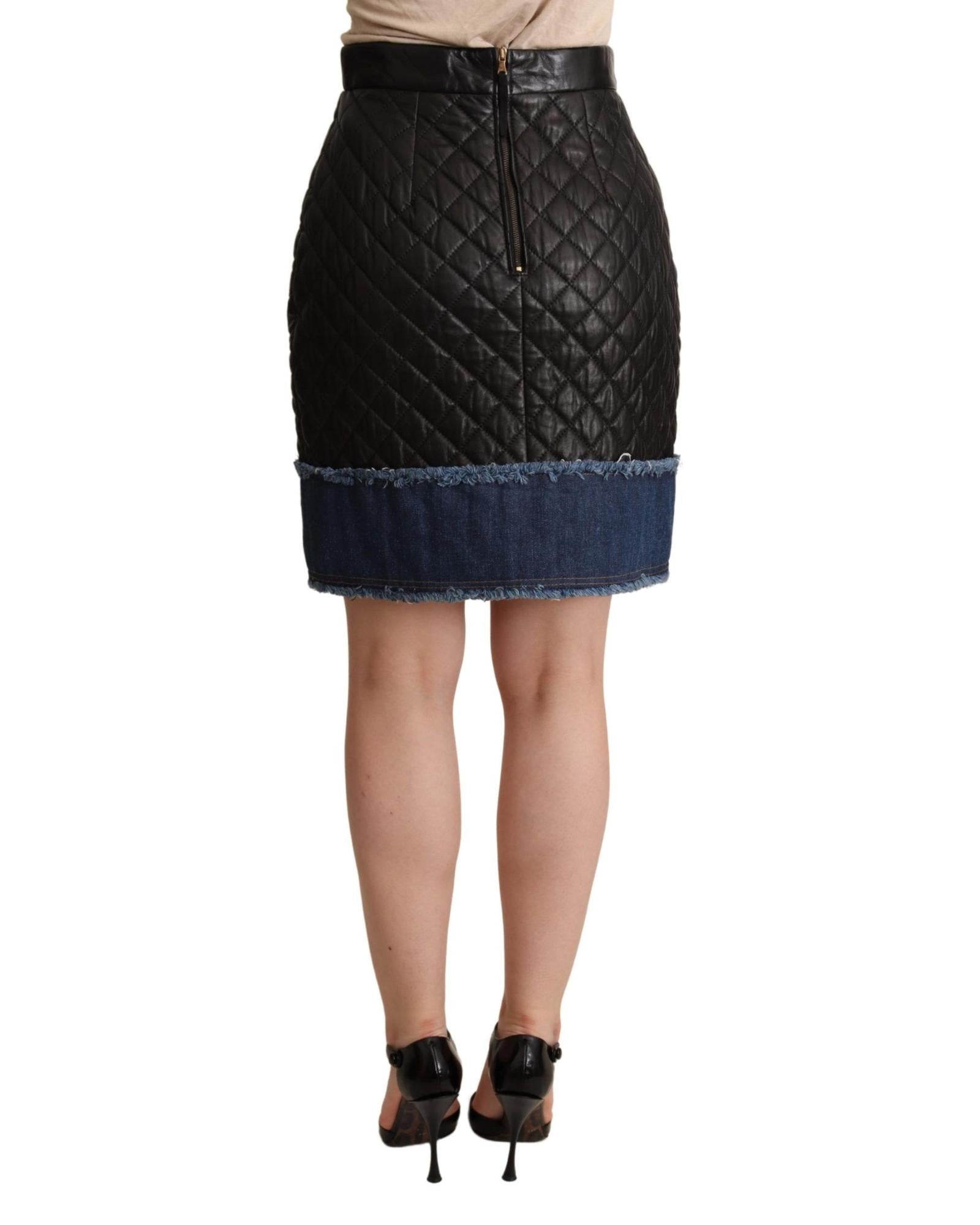Dolce & Gabbana Quilted Leather Mini Skirt with Denim Trim - Black