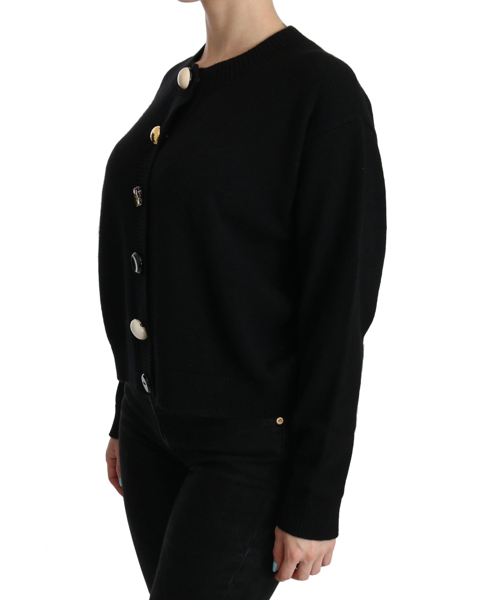 Dolce & Gabbana Black Knit Cardigan with Embellished Buttons