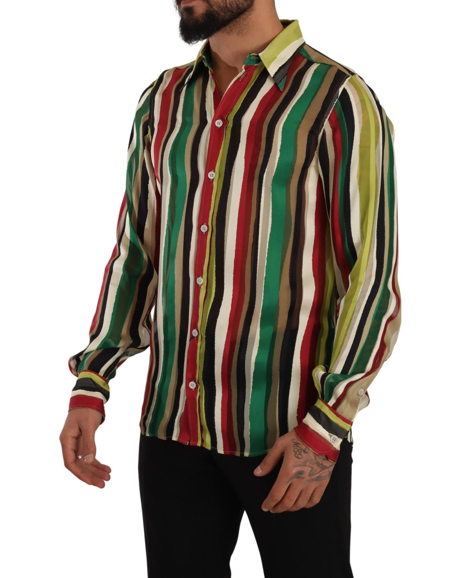 Dolce & Gabbana Men's Multicolor Striped Silk Shirt